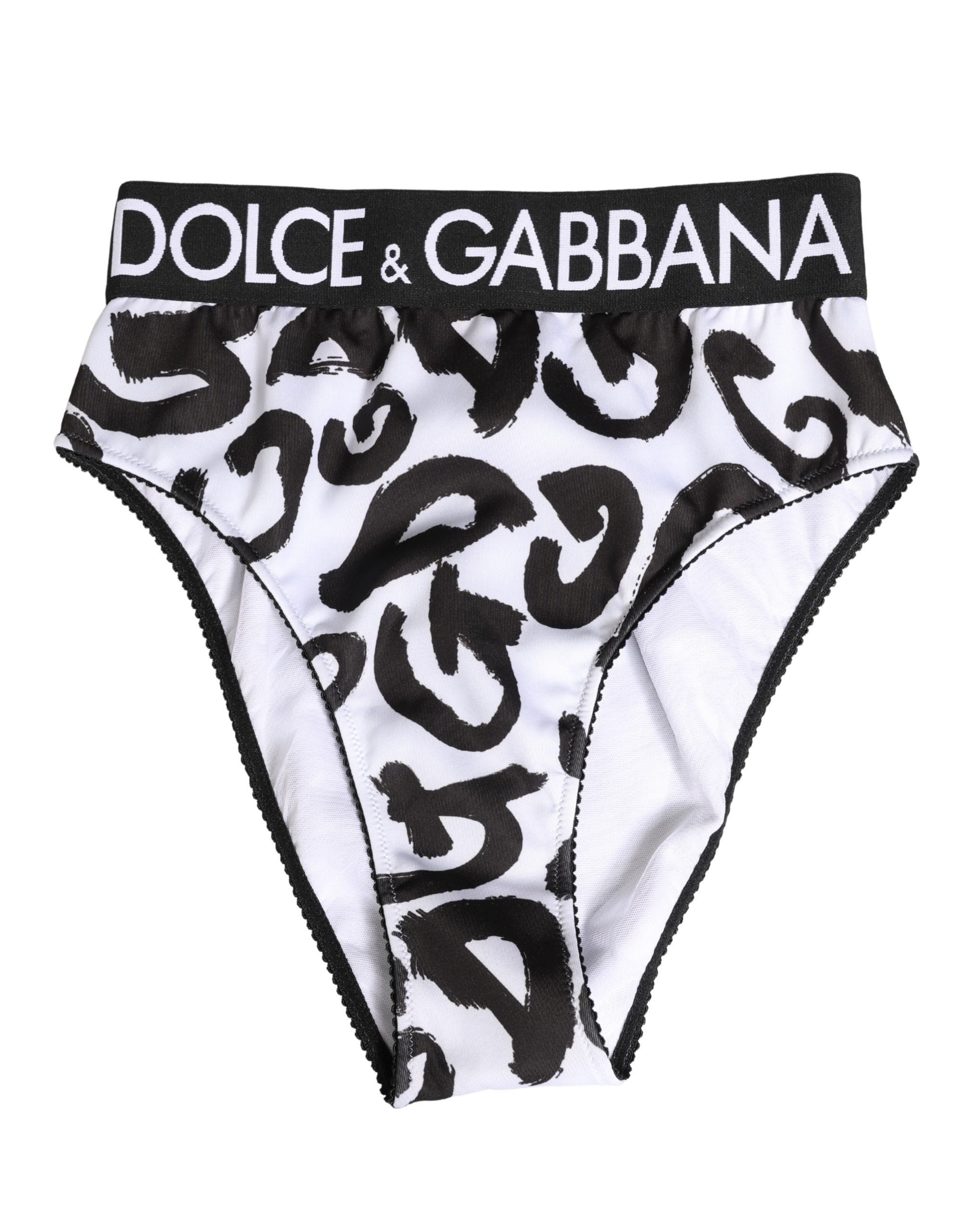 Dolce & Gabbana Schwarzer und weißer grafischer Logo-Slip