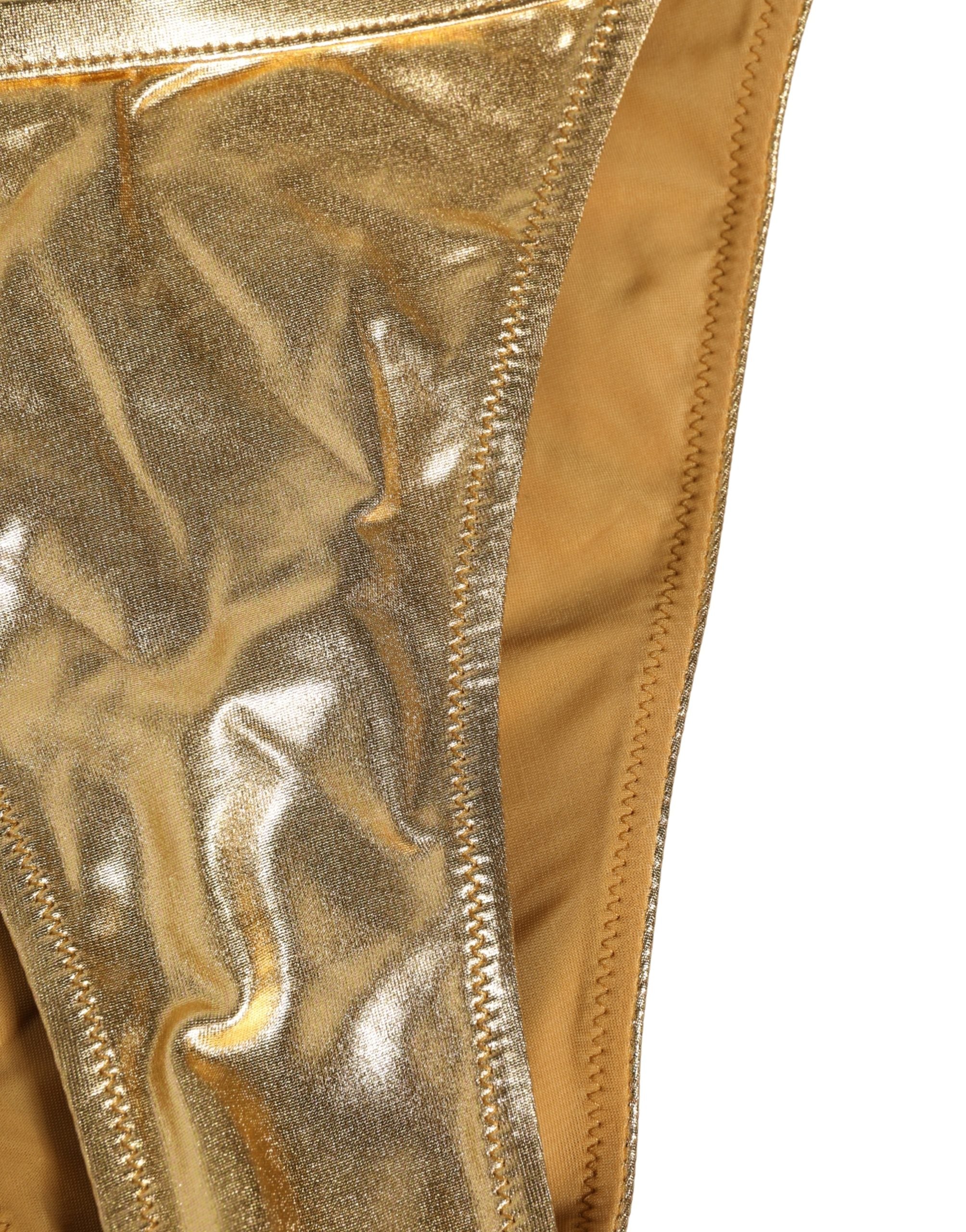 Dolce & Gabbana Goldfarbene Bikinihose aus Polyester mit Logo