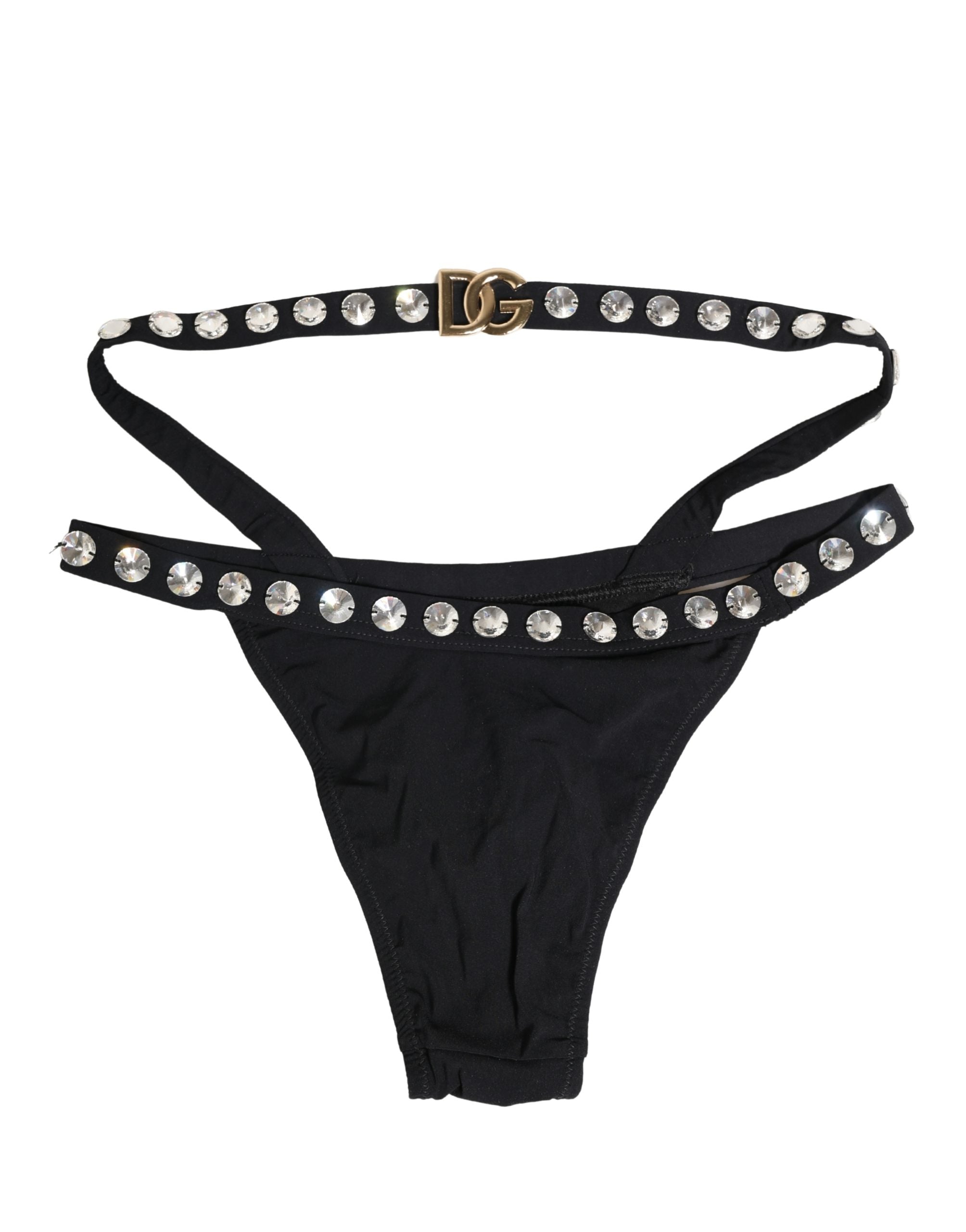 Dolce & Gabbana Schwarzer Bikini-Slip mit Kristallbesatz