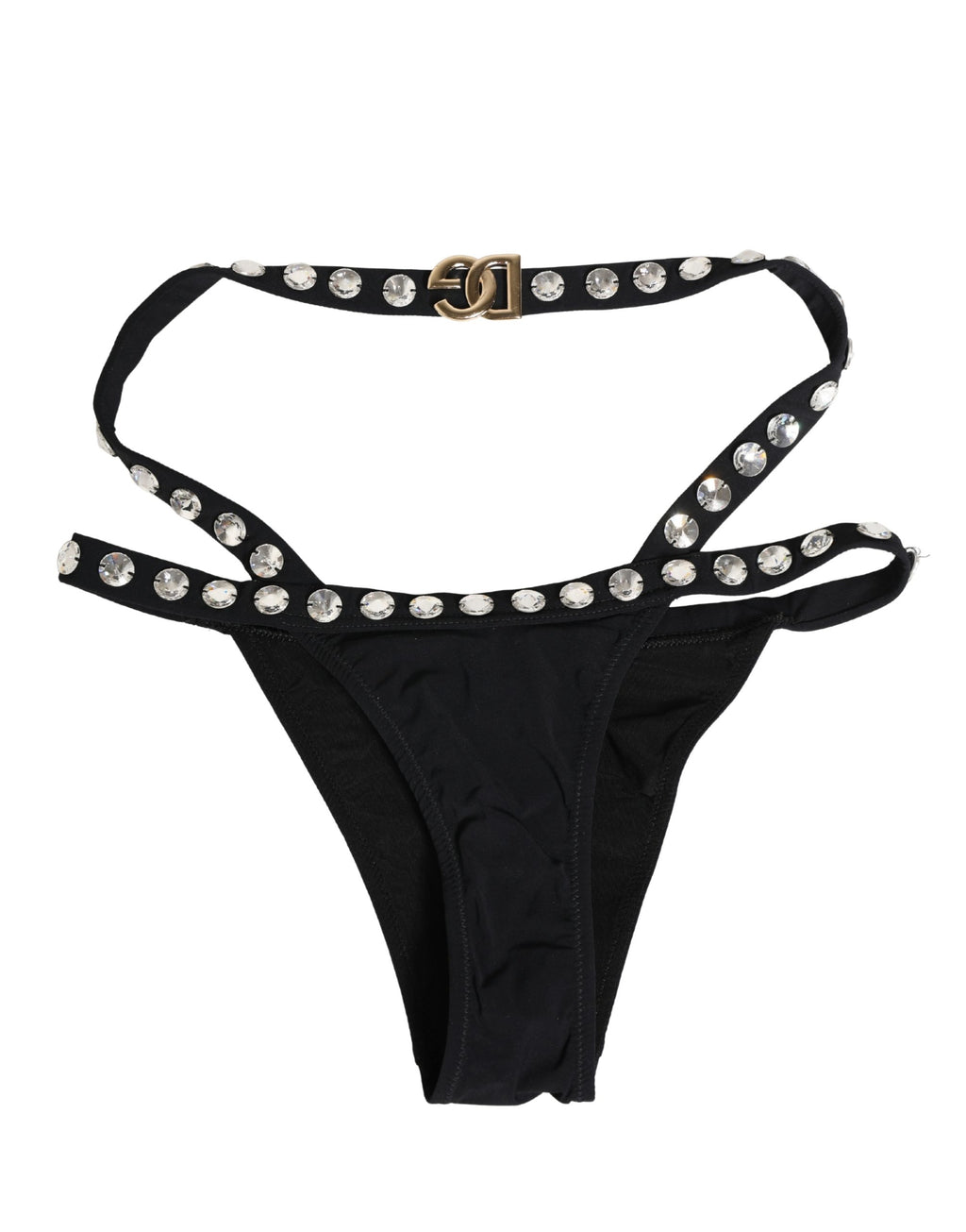 Dolce & Gabbana Schwarzer Bikini-Slip mit Kristallbesatz