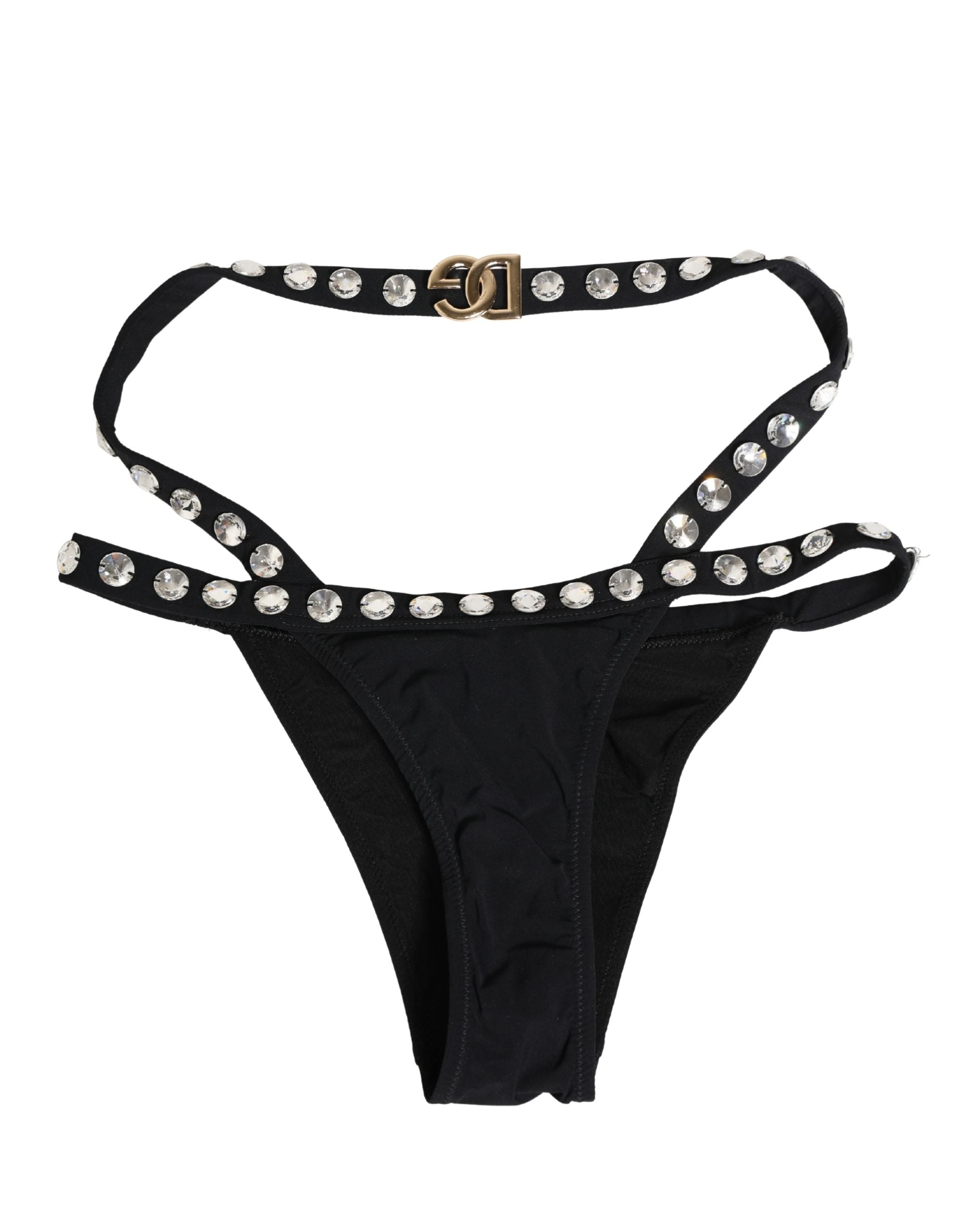Dolce & Gabbana Schwarzer Bikini-Slip mit Kristallbesatz