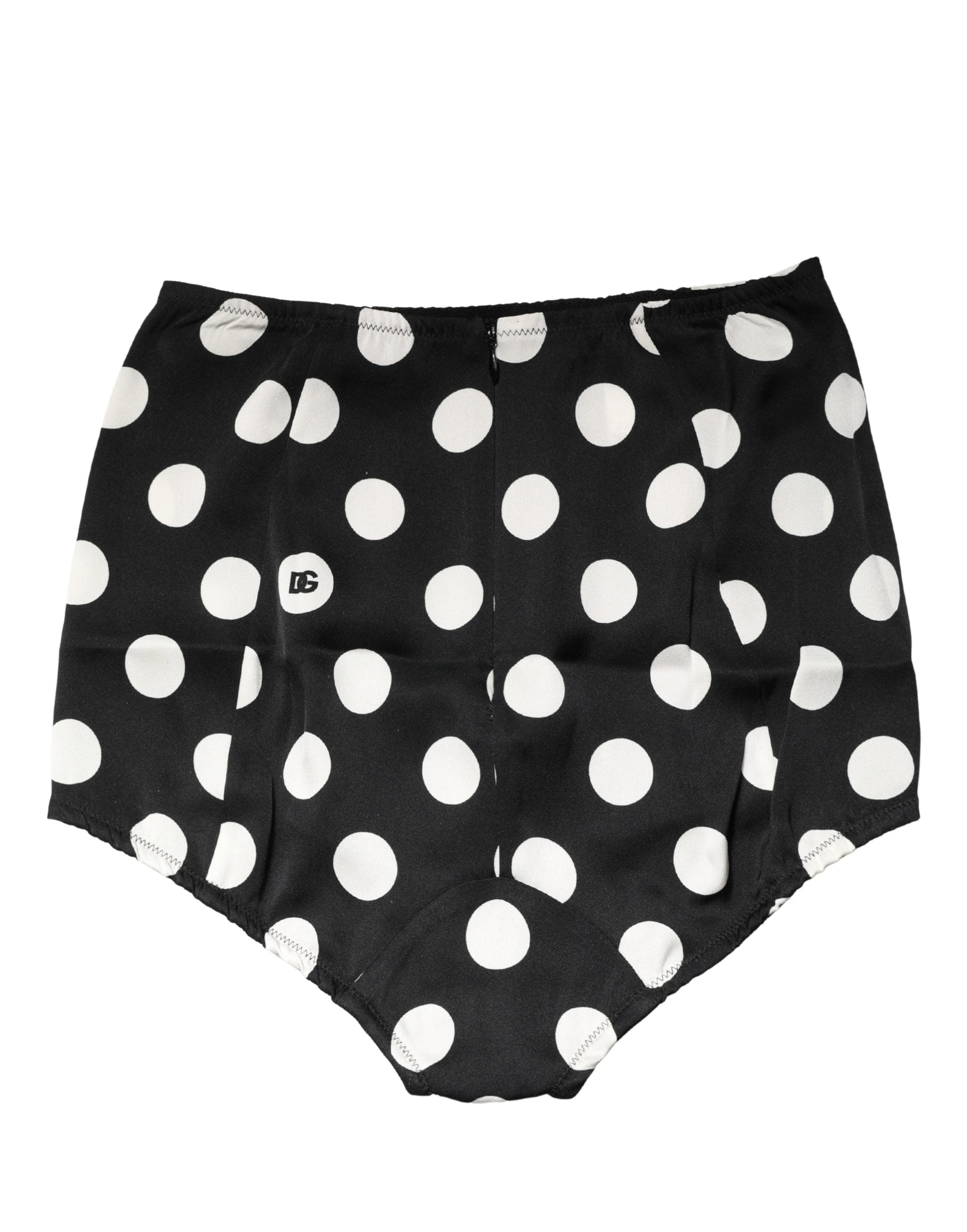 Dolce & Gabbana Schwarze High-Waist-Gürtel-Panty mit Polka-Dot-Muster