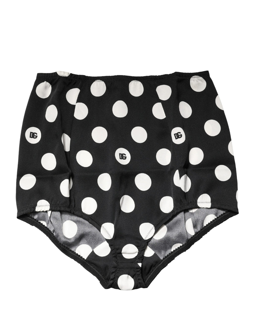 Dolce & Gabbana Schwarze High-Waist-Gürtel-Panty mit Polka-Dot-Muster