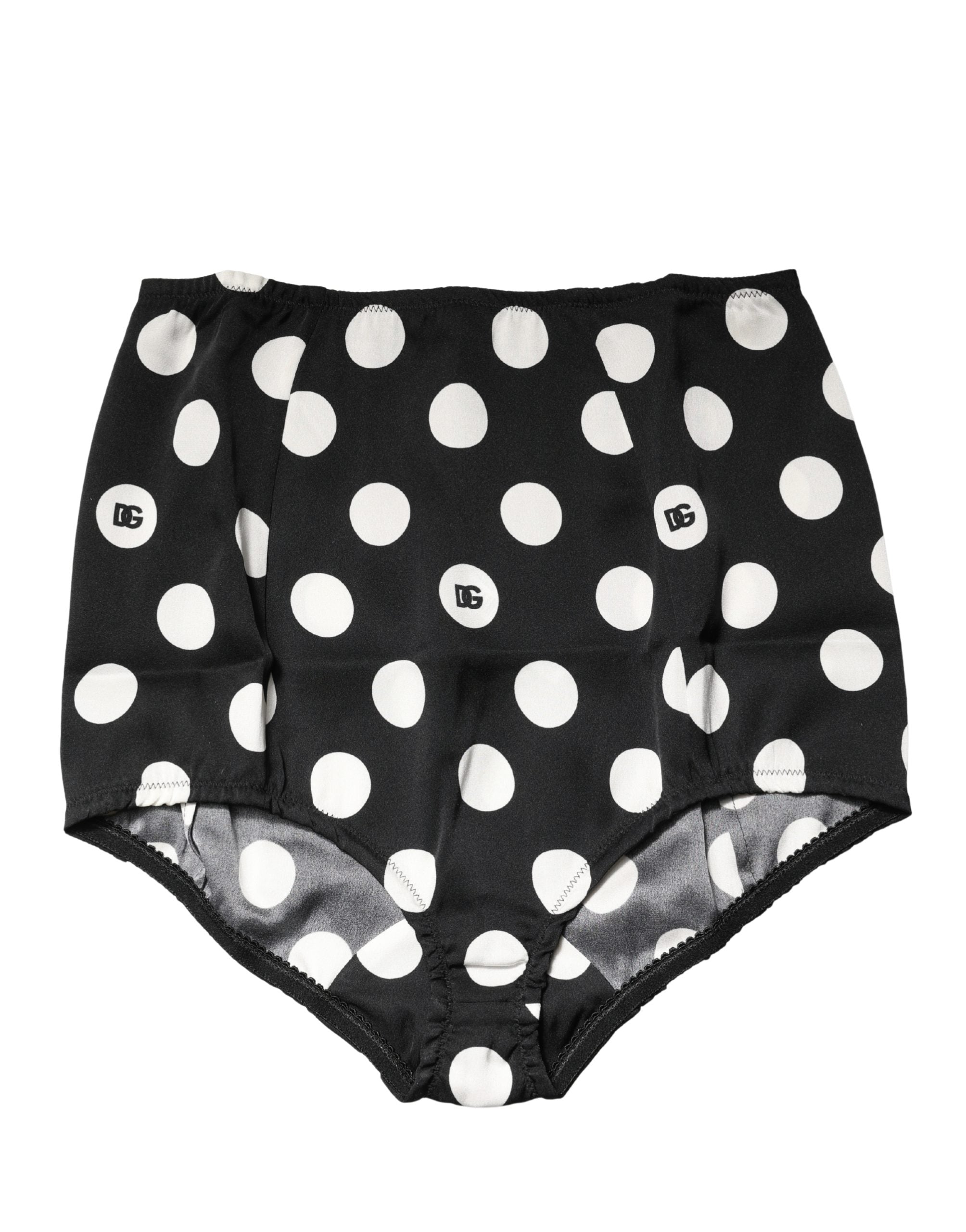 Dolce & Gabbana Schwarze High-Waist-Gürtel-Panty mit Polka-Dot-Muster