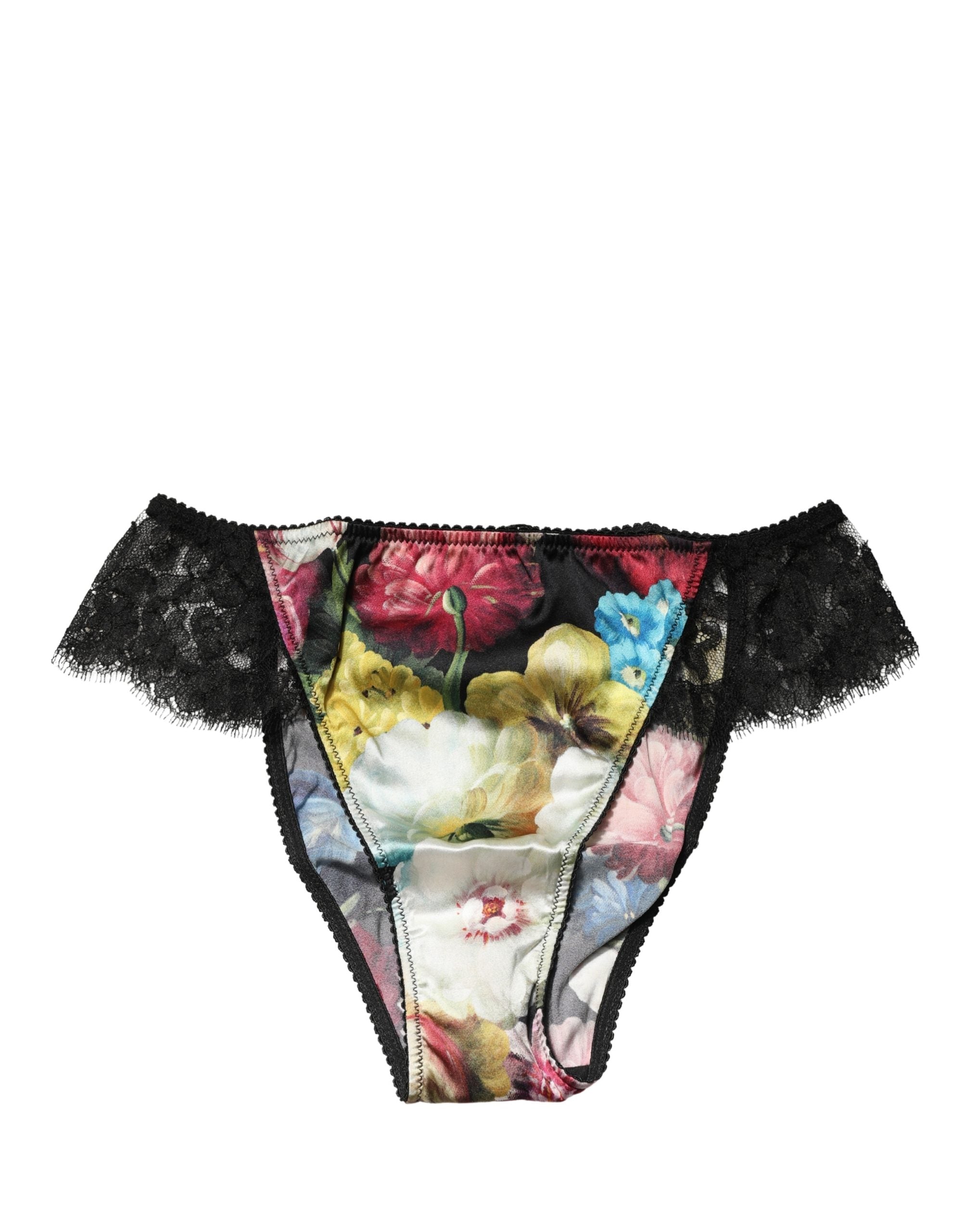 Dolce & Gabbana Schwarzer Slip mit floraler Spitze, Mid Waist