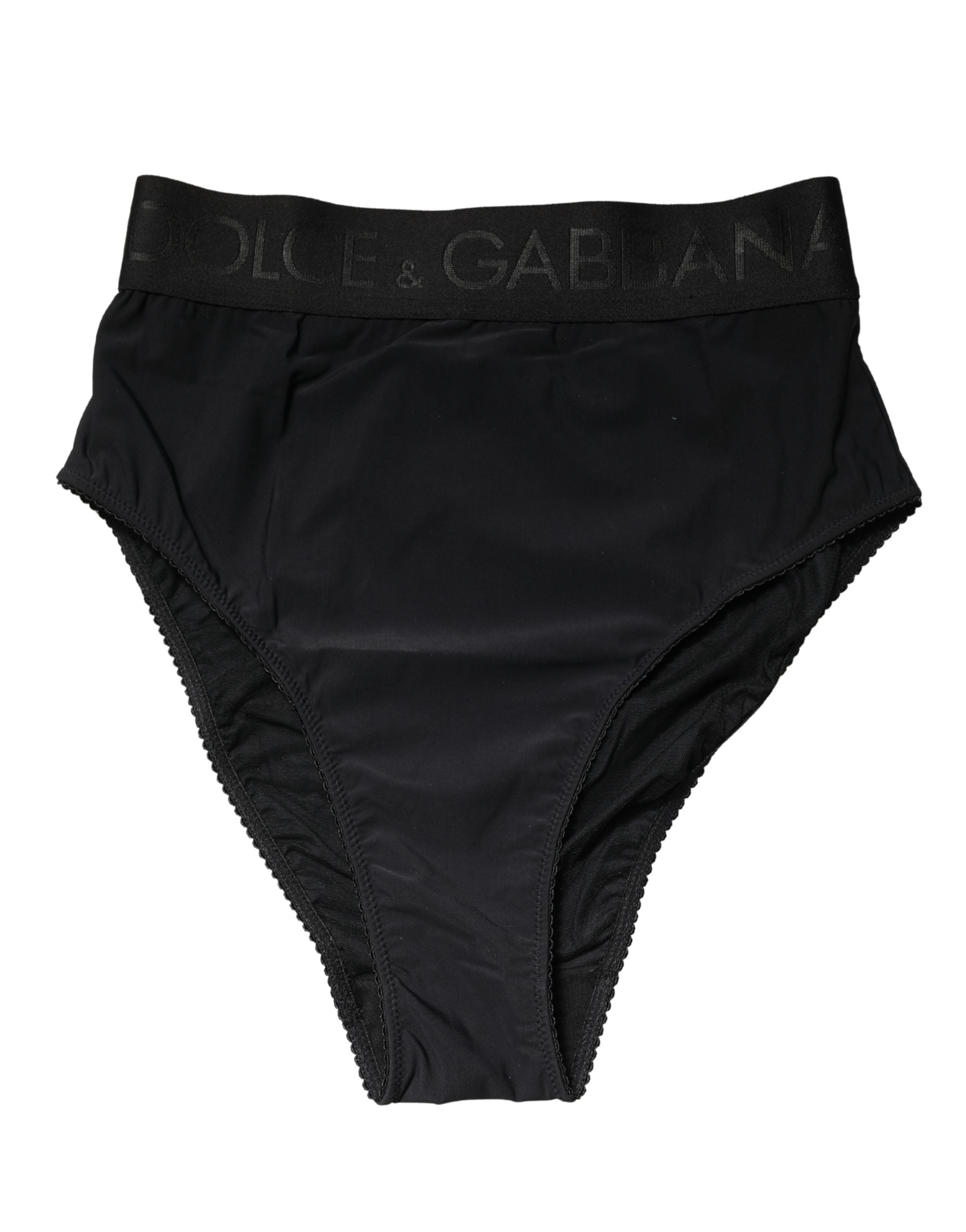 Dolce & Gabbana Schwarzer High-Waist-Slip mit Logo-Bund