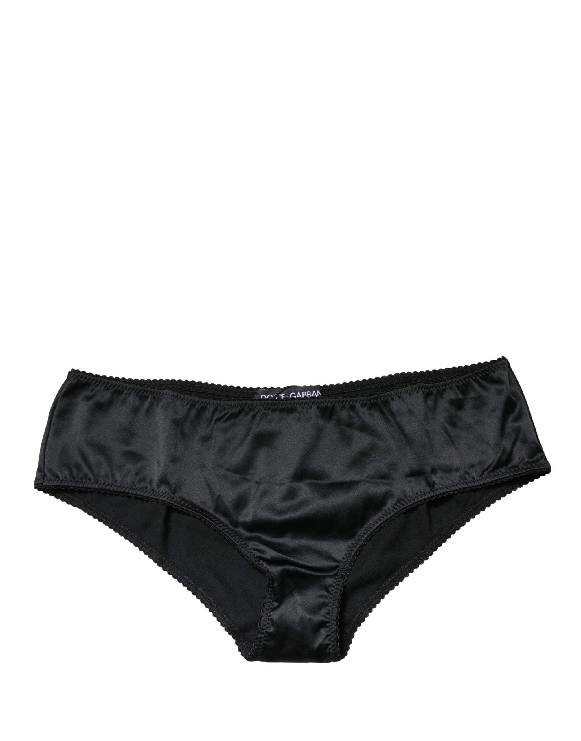 Dolce & Gabbana Schwarze Seiden-Stretch-Panty mit mittlerem Bund