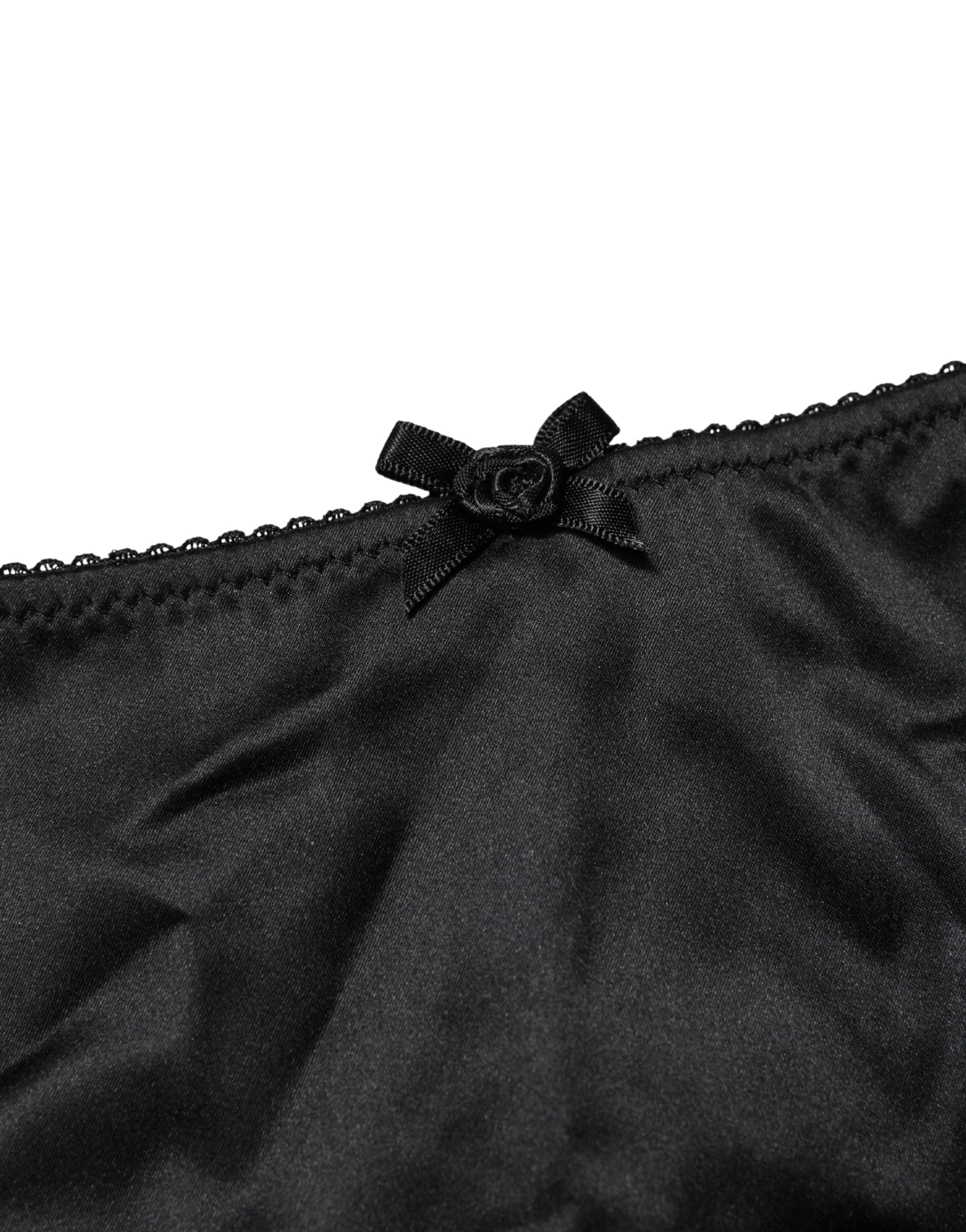 Dolce & Gabbana Schwarze Seiden-Stretch-Panty mit mittlerem Bund