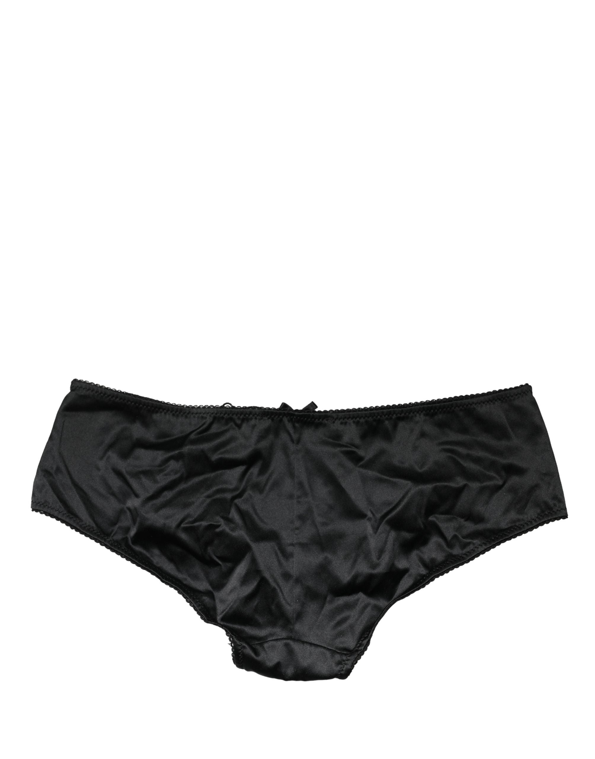 Dolce & Gabbana Schwarze Seiden-Stretch-Panty mit mittlerem Bund