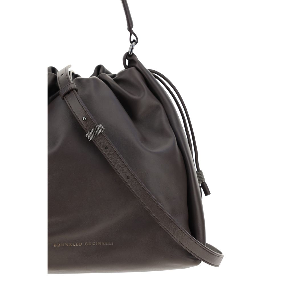 Brunello Cucinelli Brown Calfskin Bos Taurus Shoulder Bag