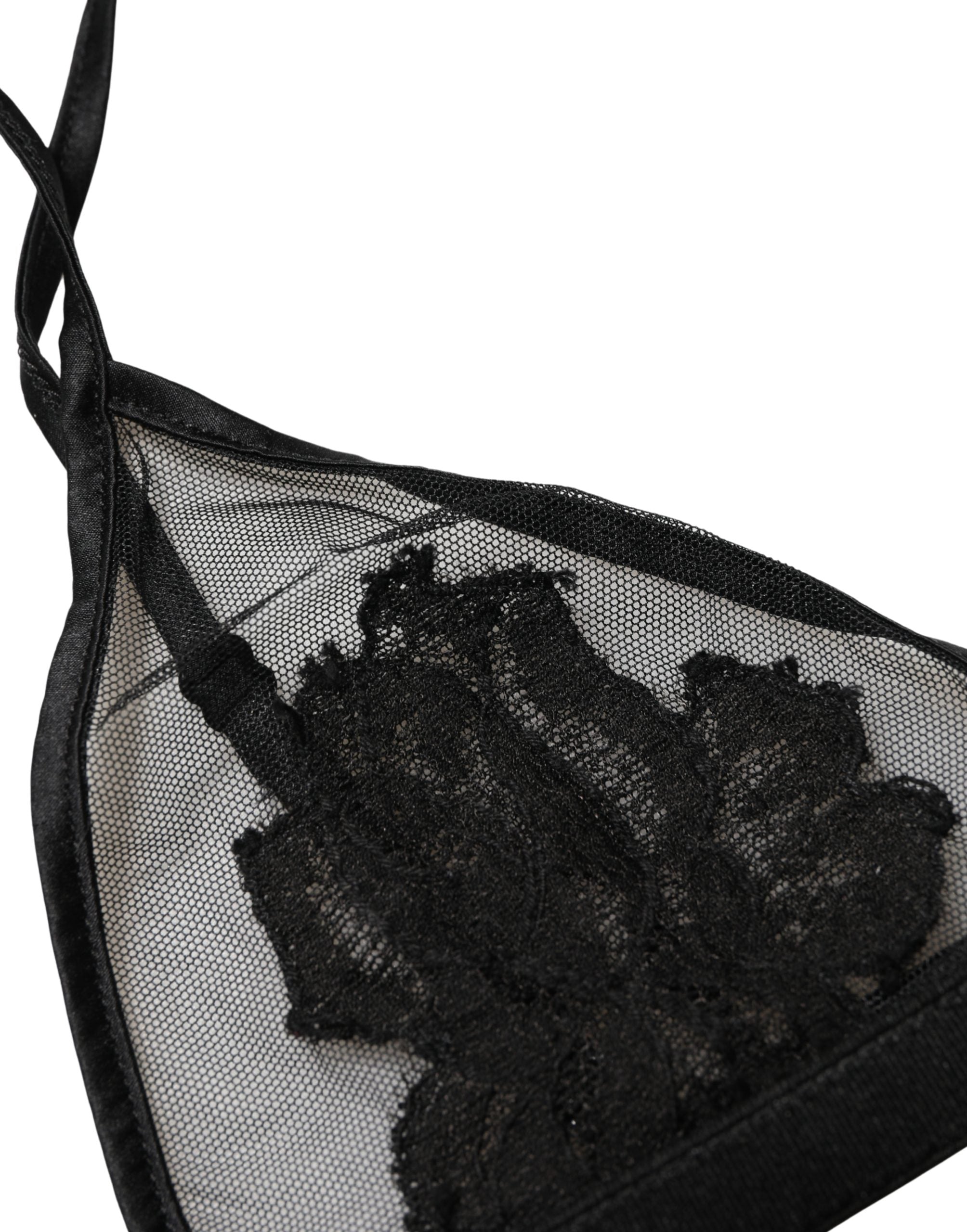 Dolce & Gabbana Schwarzer BH mit Blumenmuster, Soft Cup, Triangel