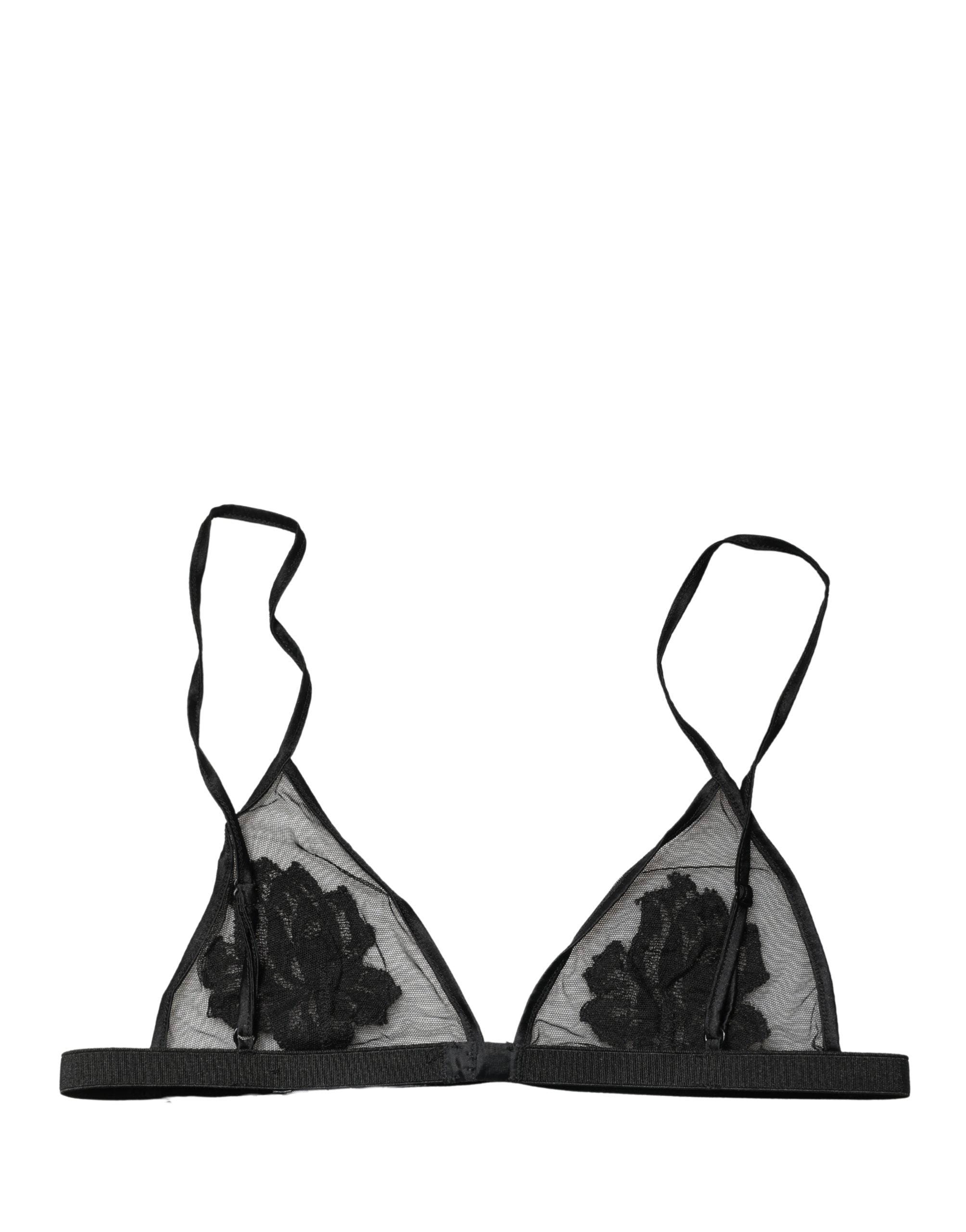 Dolce & Gabbana Schwarzer BH mit Blumenmuster, Soft Cup, Triangel