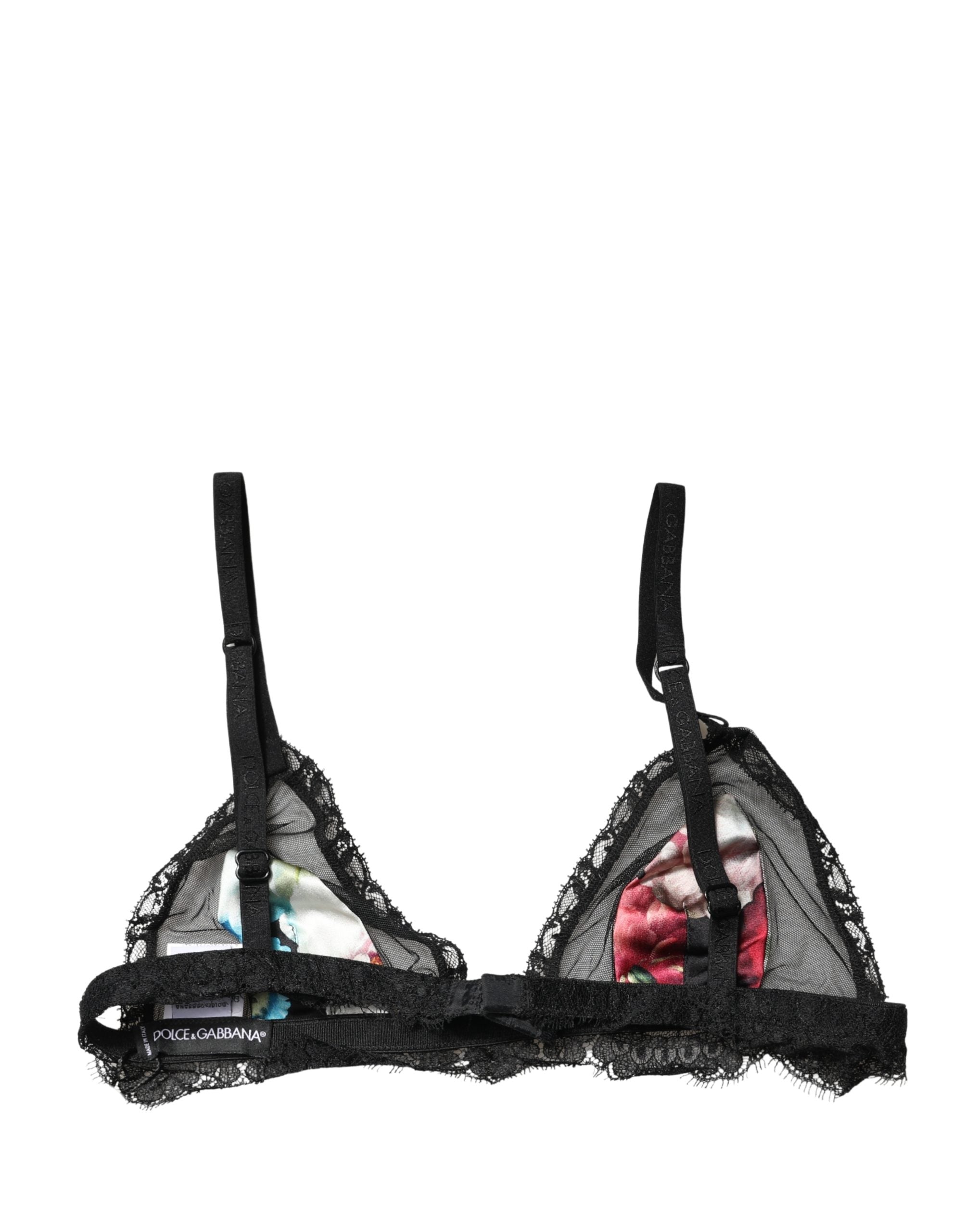 Dolce & Gabbana Schwarzer BH mit Blumenmuster, Soft Cup, Triangel