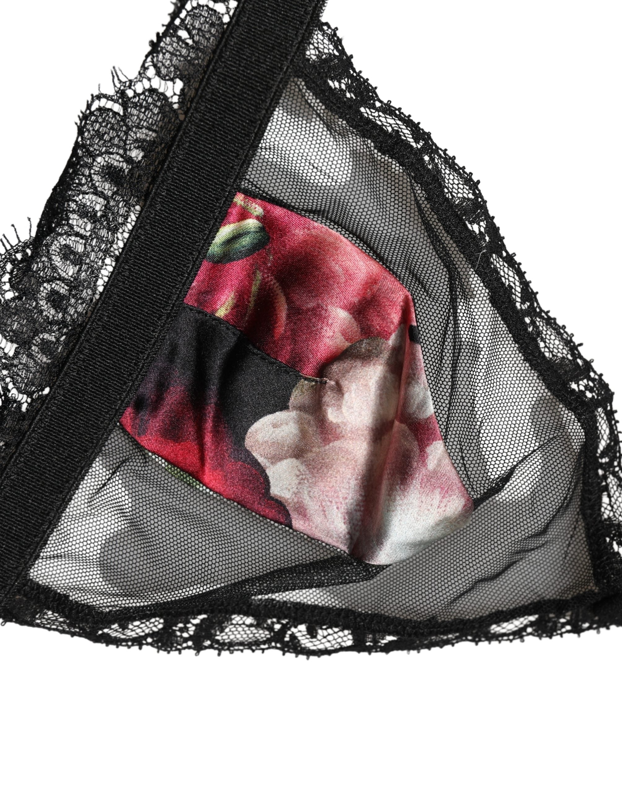 Dolce & Gabbana Schwarzer BH mit Blumenmuster, Soft Cup, Triangel