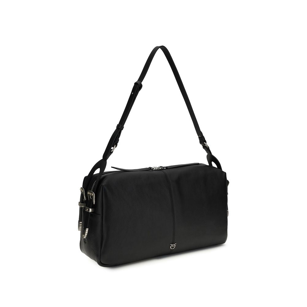 PINKO Black Bos Taurus Calfskin Shoulder Bag
