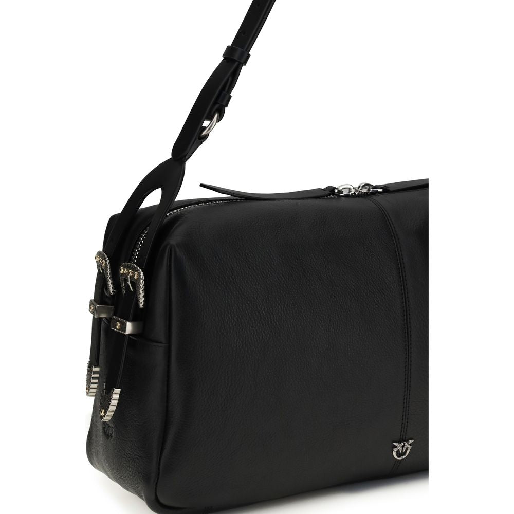 PINKO Black Bos Taurus Calfskin Shoulder Bag