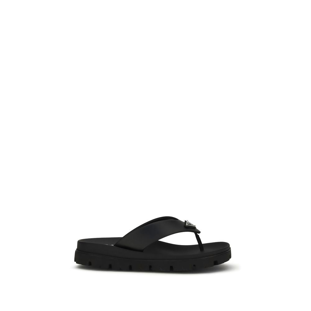 Prada Schwarze Bos Taurus Kalbsleder-Flip-Flop-Sandalen