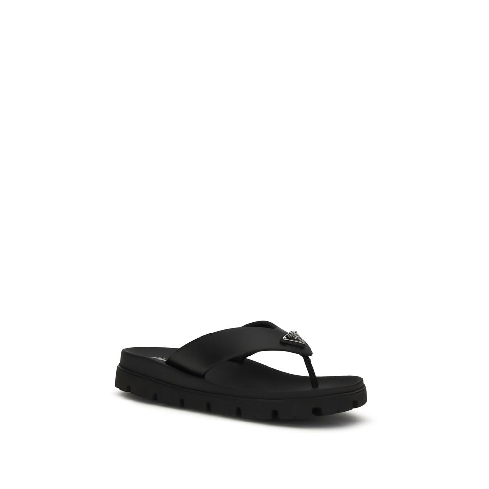 Prada Schwarze Bos Taurus Kalbsleder-Flip-Flop-Sandalen