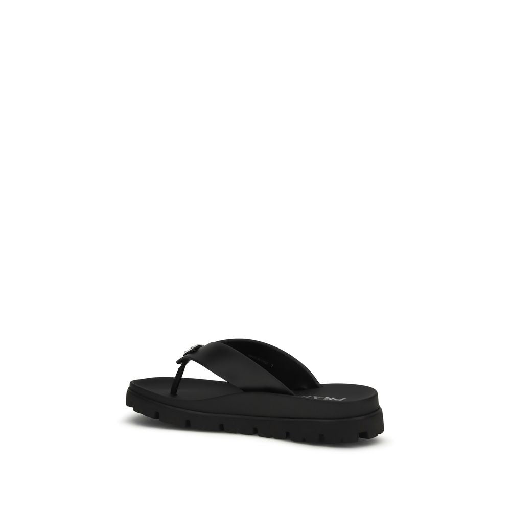 Prada Schwarze Bos Taurus Kalbsleder-Flip-Flop-Sandalen