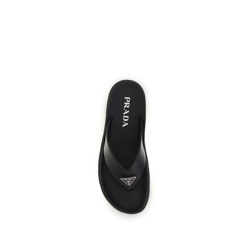 Prada Schwarze Bos Taurus Kalbsleder-Flip-Flop-Sandalen