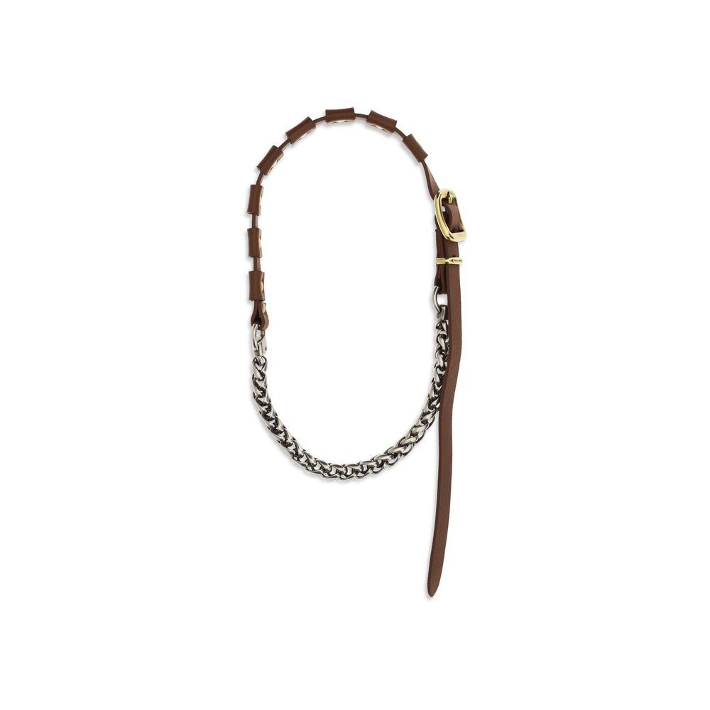 Miu Miu Brown Calfskin Bos Taurus Necklace