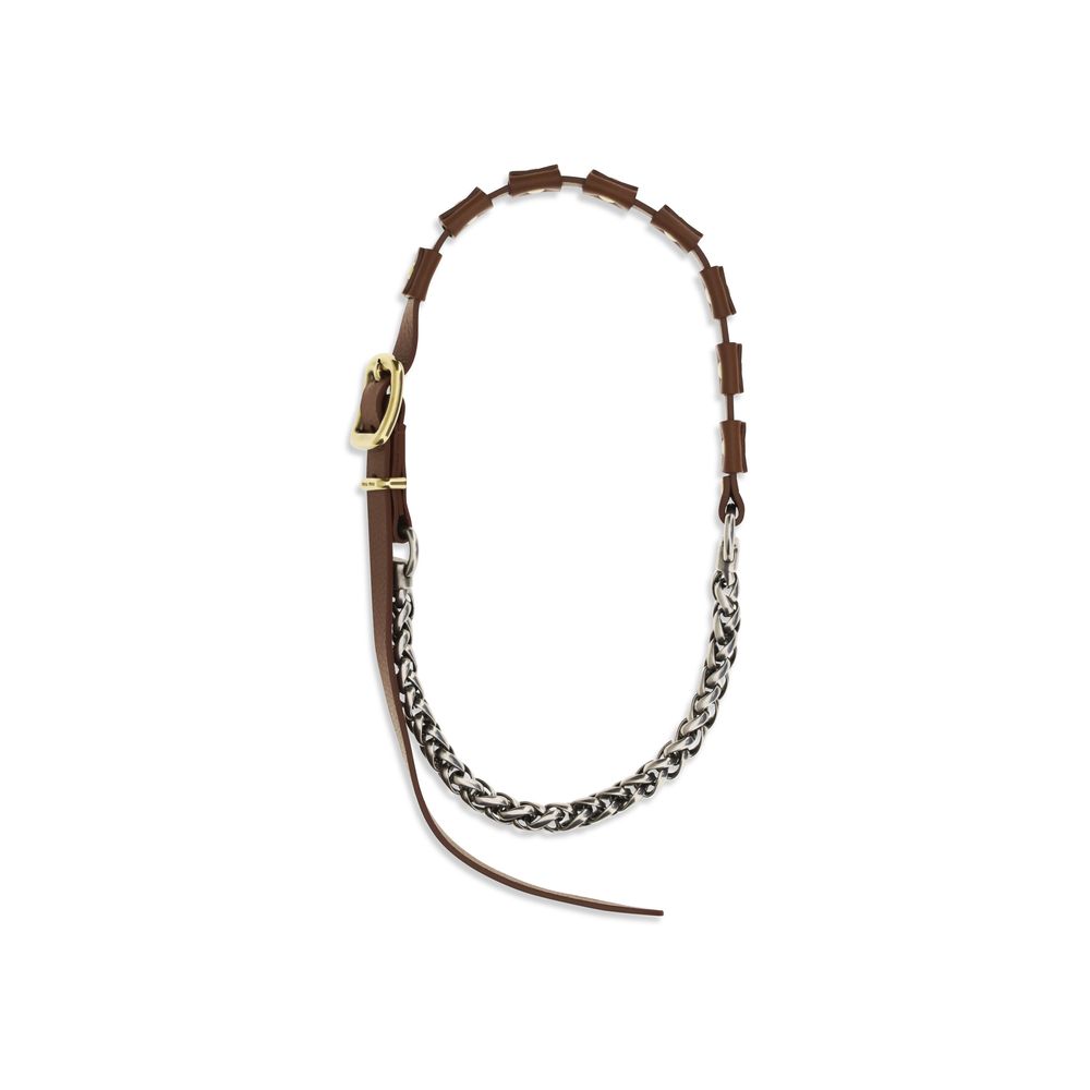 Miu Miu Brown Calfskin Bos Taurus Necklace