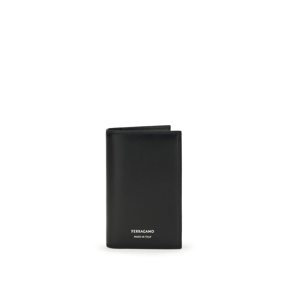 Ferragamo Schwarzes Kalbsleder Bos Taurus Portemonnaie