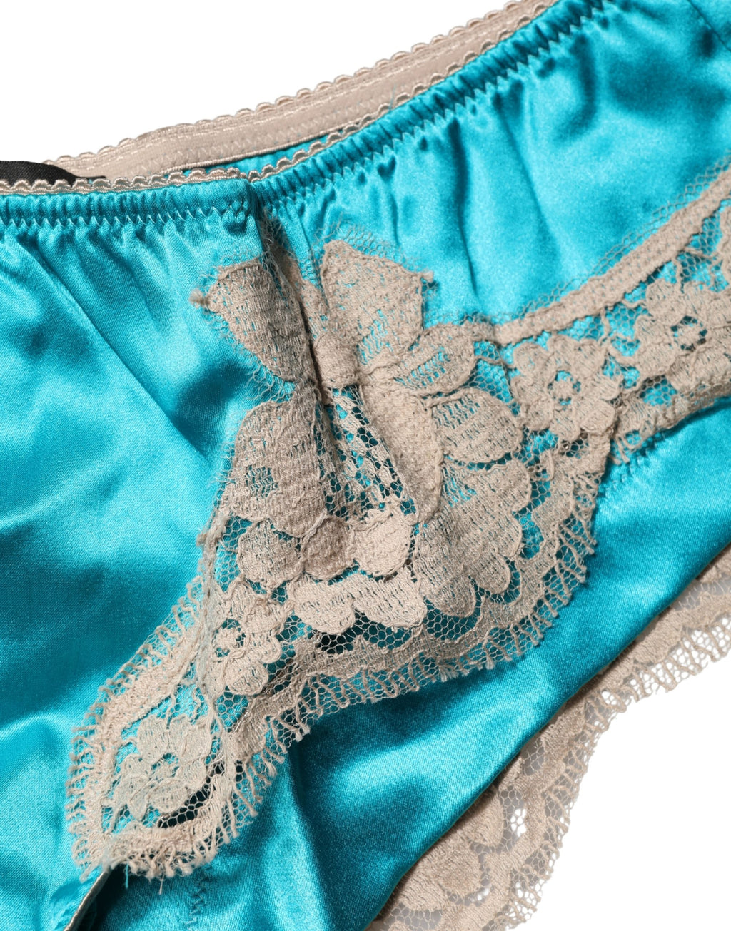 Dolce & Gabbana Blauer Seiden-Satin-Slip mit floraler Spitze