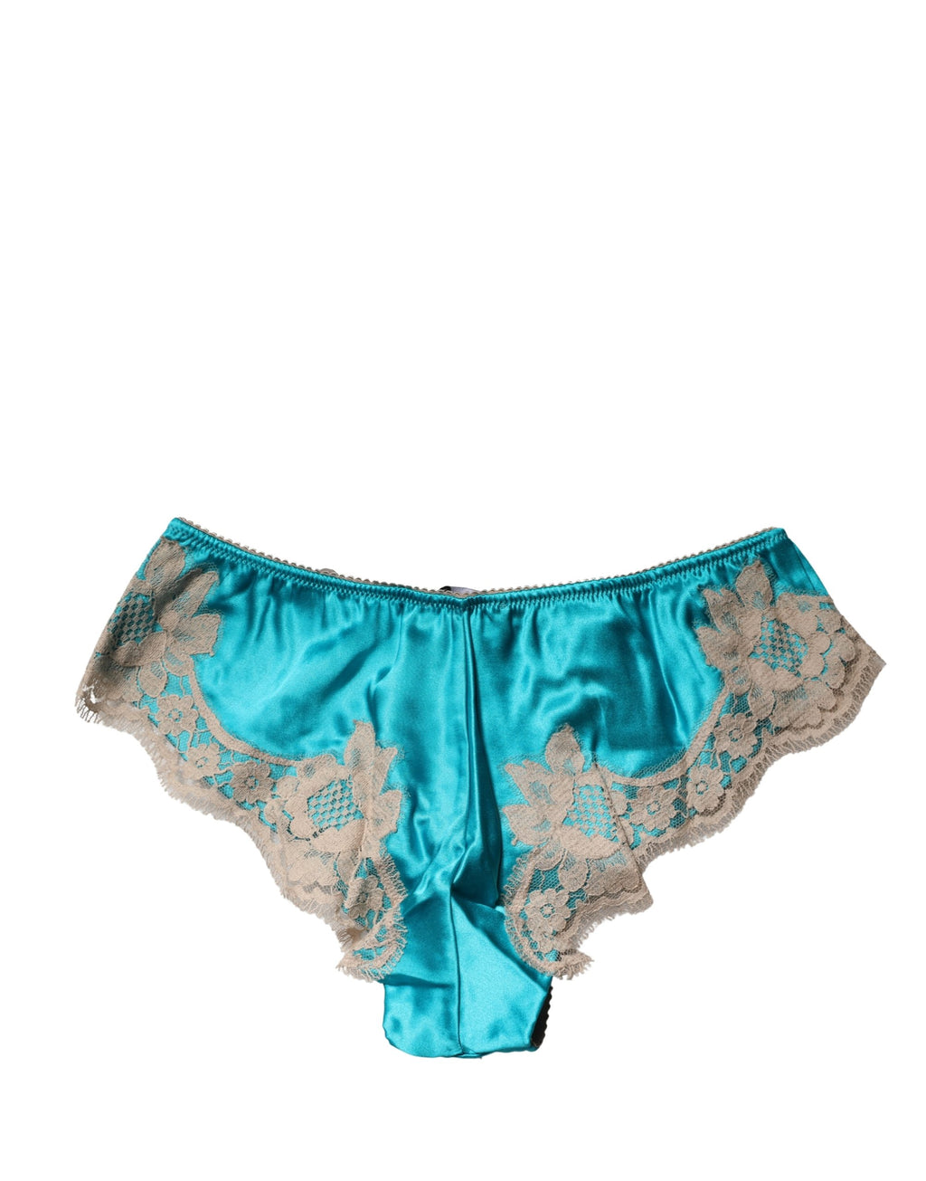 Dolce & Gabbana Blauer Seiden-Satin-Slip mit floraler Spitze