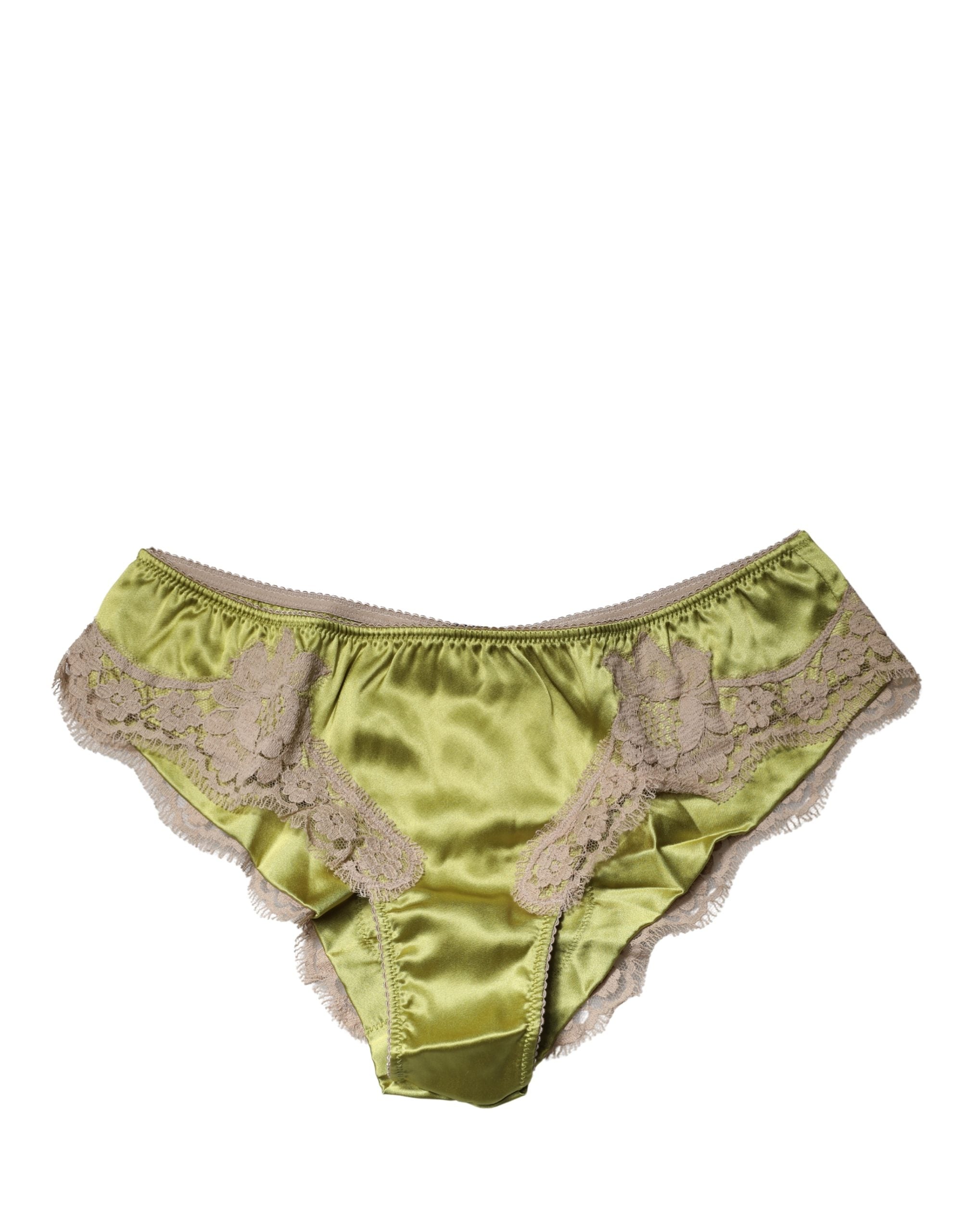 Dolce & Gabbana Unterwäsche Grün Seidensatin Blumen-Spitzen-Slip