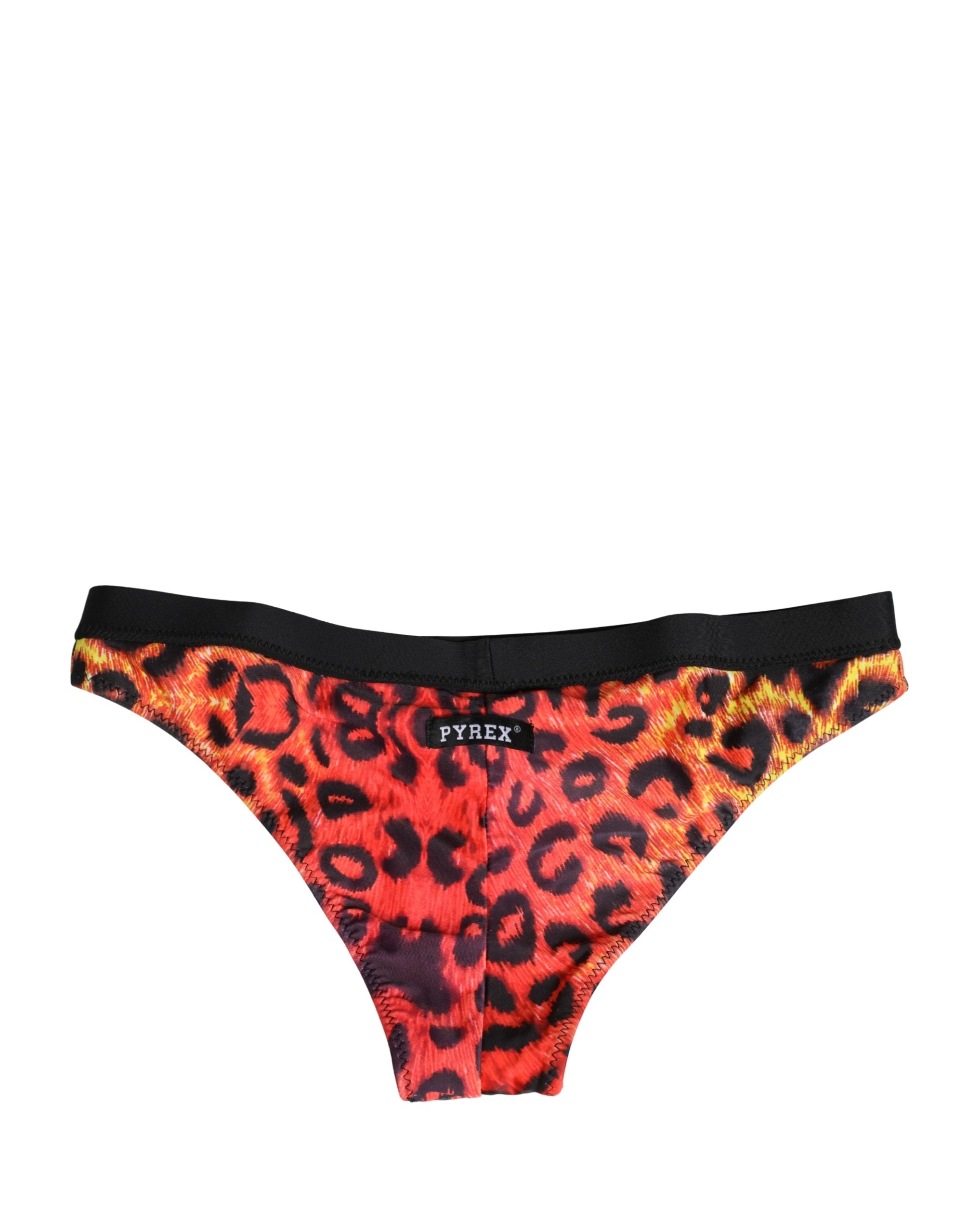 Pyrex Schwarzes Oberteil mit orangefarbenem Leopardenmuster, zweiteiliger Badeanzug