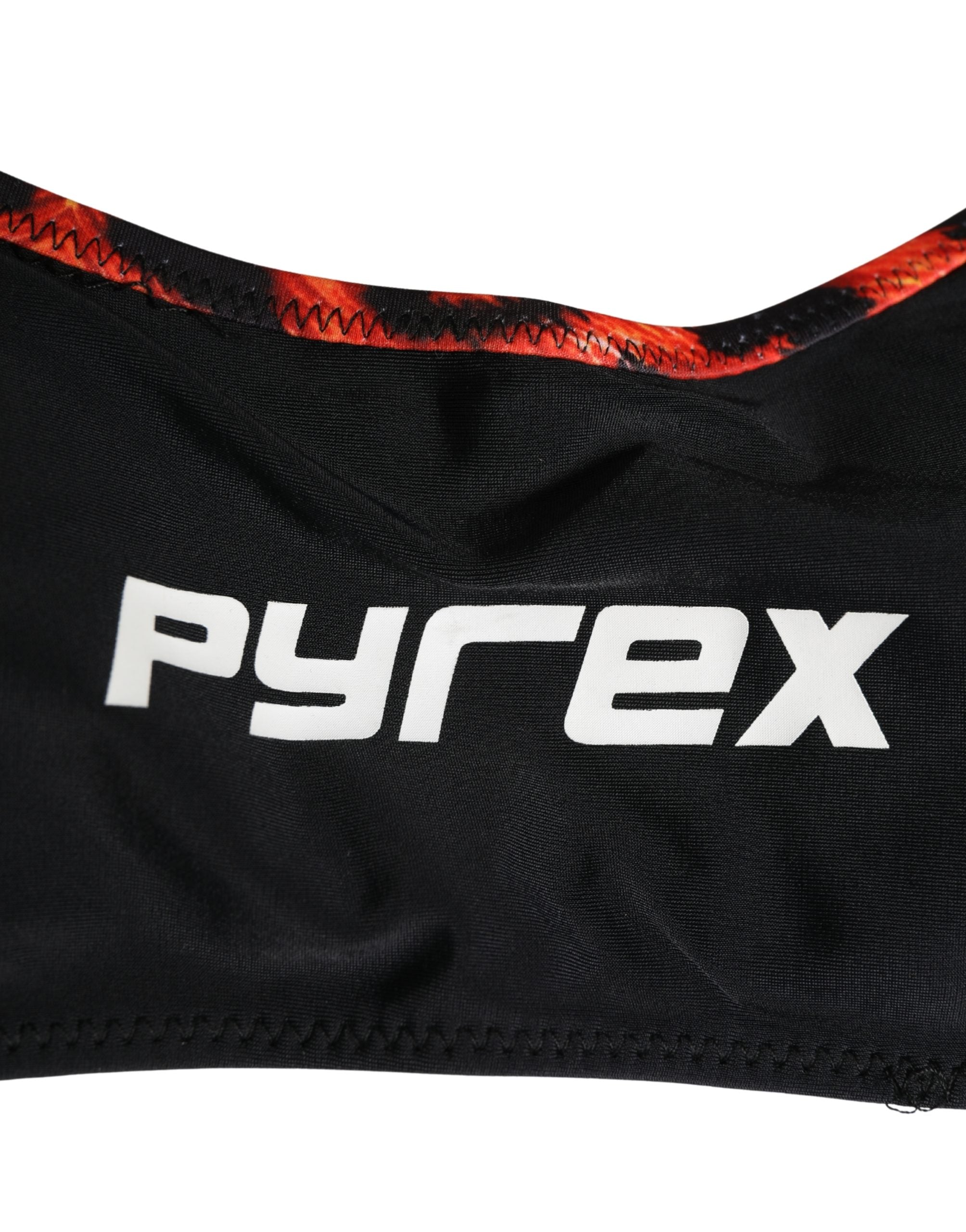 Pyrex Schwarzes Oberteil mit orangefarbenem Leopardenmuster, zweiteiliger Badeanzug