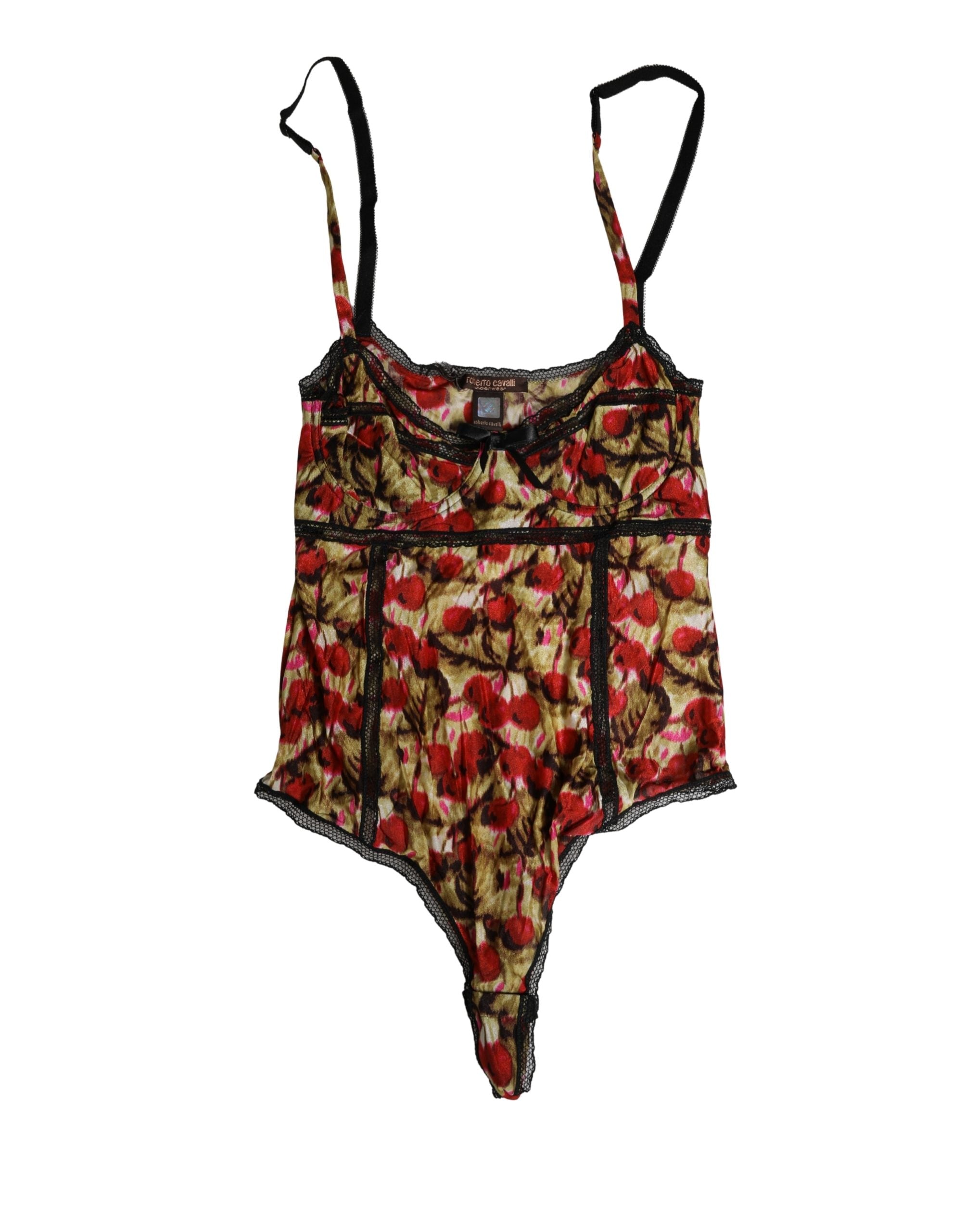 Roberto Cavalli Multicolor CherryPrint Spitzen-Body Unterwäsche