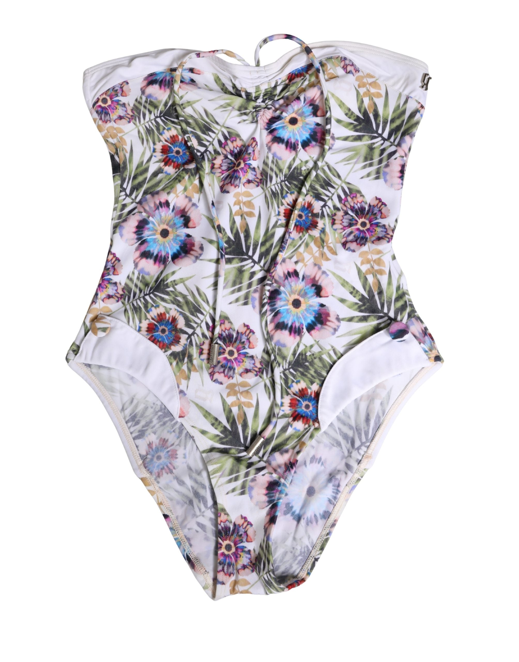 John Galliano Weißer Neckholder-Badeanzug mit Blumenprint
