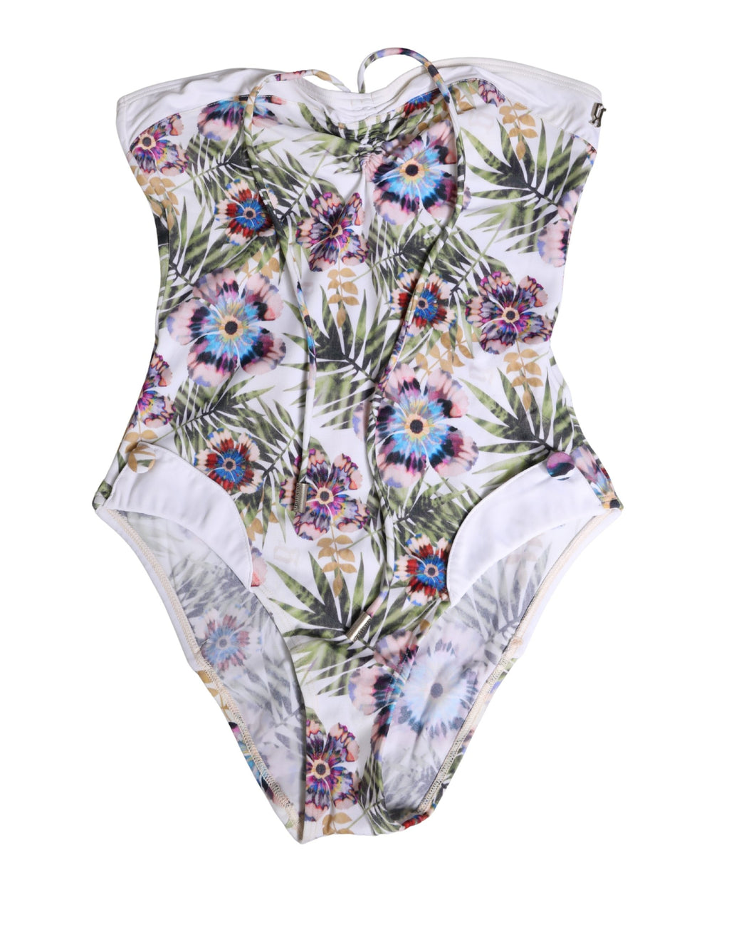 John Galliano Weißer Neckholder-Badeanzug mit Blumenprint