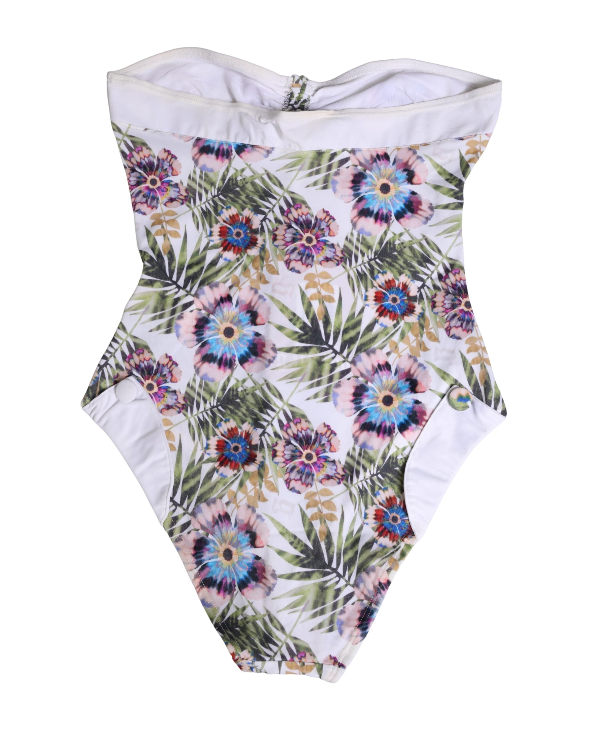 John Galliano Weißer Neckholder-Badeanzug mit Blumenprint