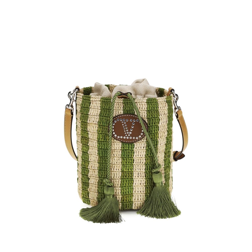 Valentino Garavani Zweifarbige Raffia-Eimer-Tasche