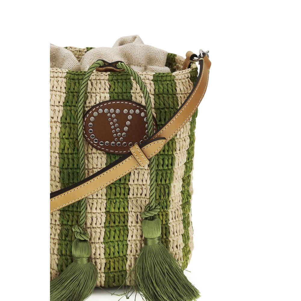 Valentino Garavani Zweifarbige Raffia-Eimer-Tasche