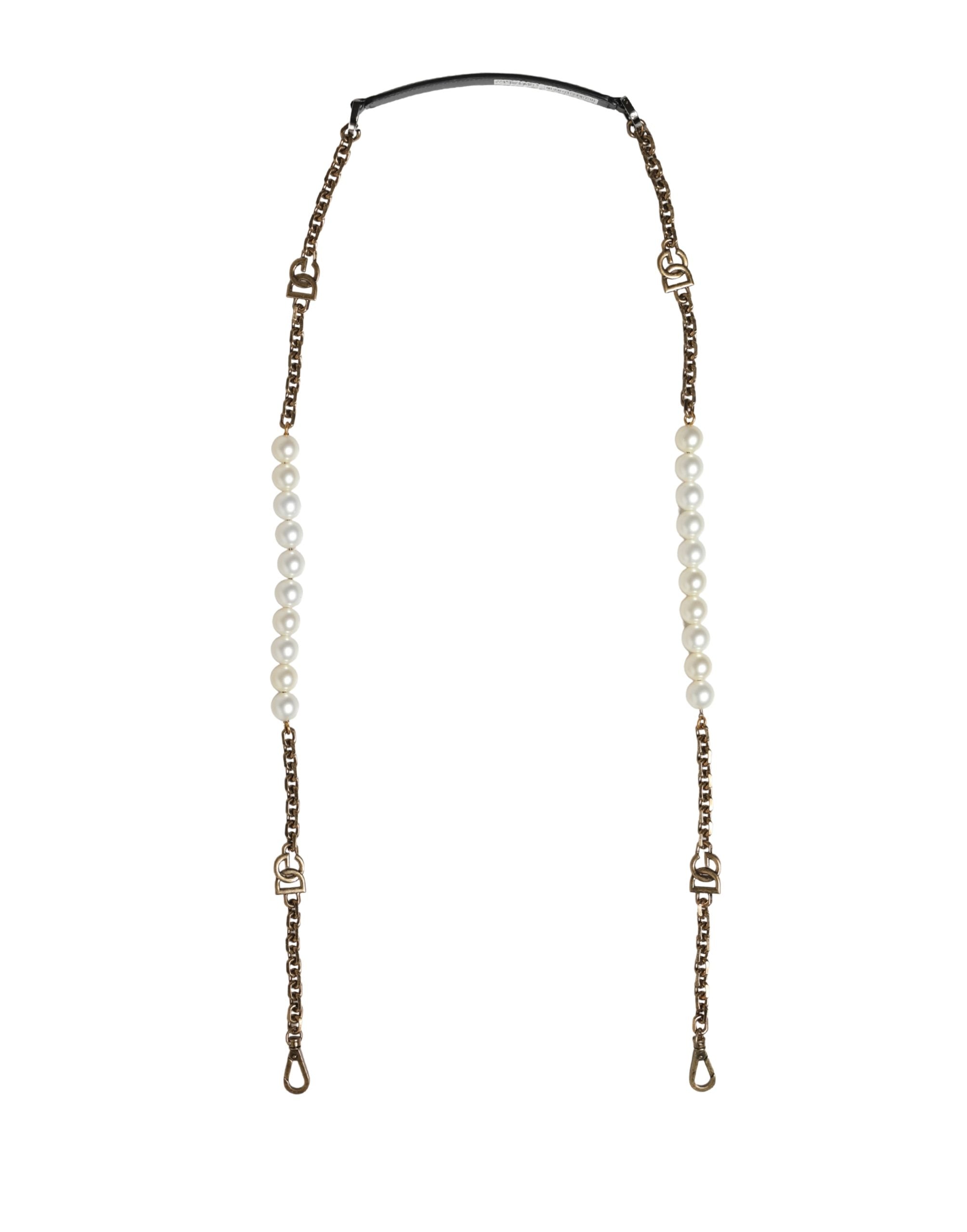 Dolce & Gabbana Schwarzes Leder Goldkette Tasche Accessoire Schulterriemen