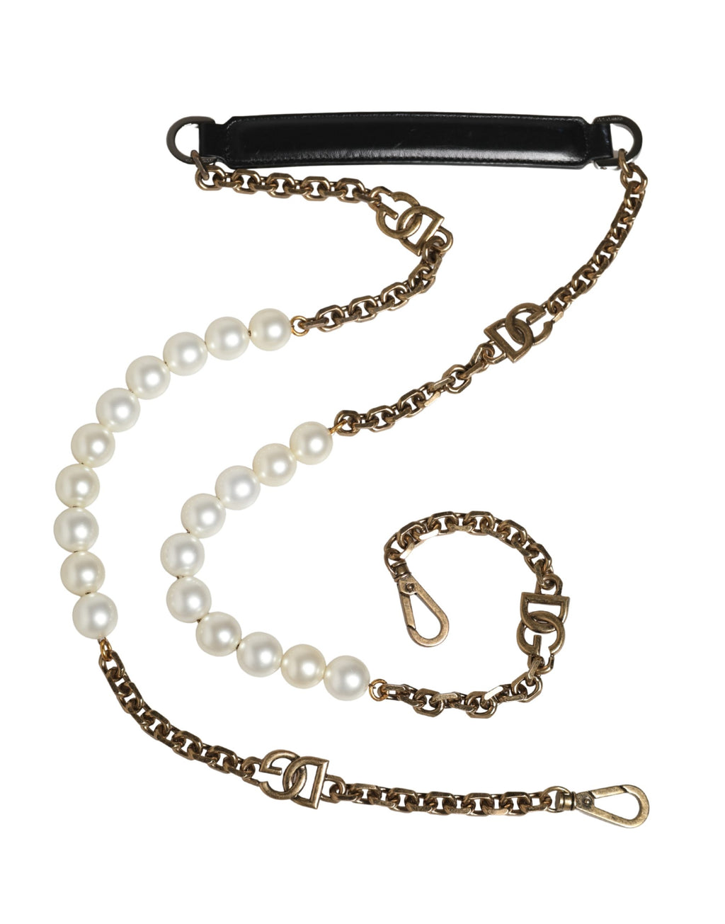 Dolce & Gabbana Schwarzes Leder Goldkette Tasche Accessoire Schulterriemen