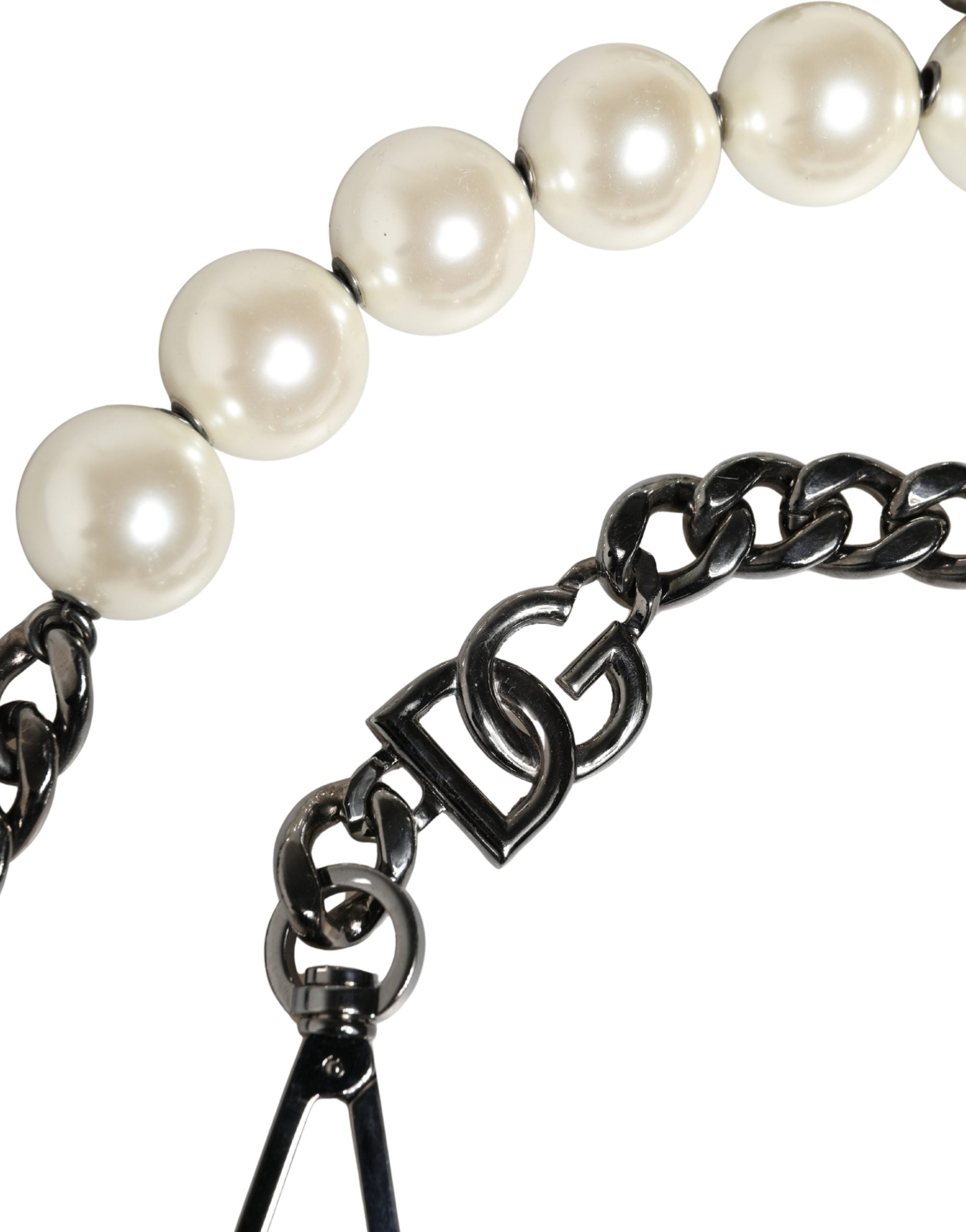 Dolce & Gabbana Weiße Leder-Kette-Taschen-Accessoire Schultergurt mit Silberkette