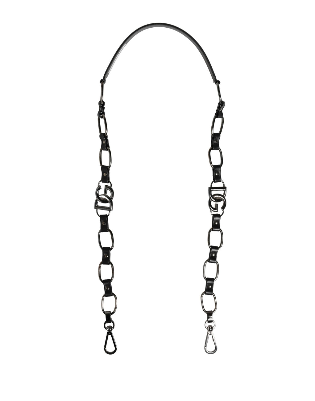 Dolce & Gabbana Schwarzer Leder-Schultergurt mit silberner Kette