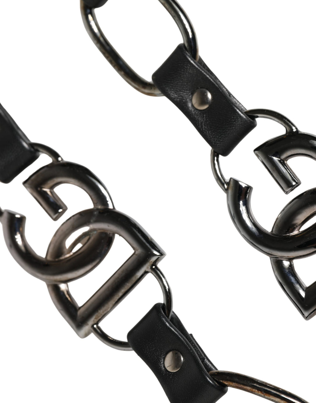 Dolce & Gabbana Schwarzer Leder-Schultergurt mit silberner Kette