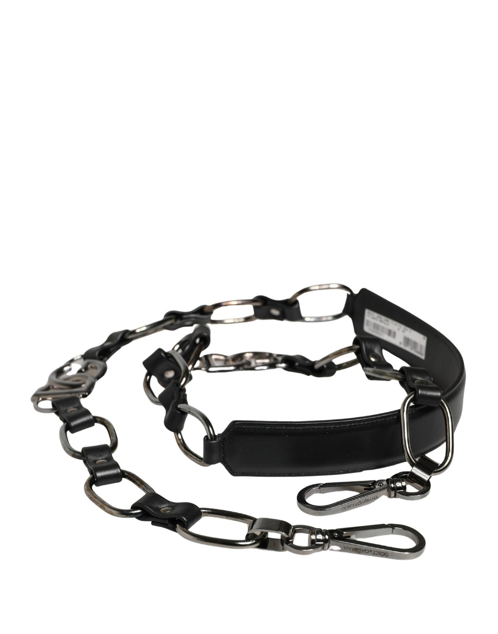 Dolce & Gabbana Schwarzer Leder-Schultergurt mit silberner Kette