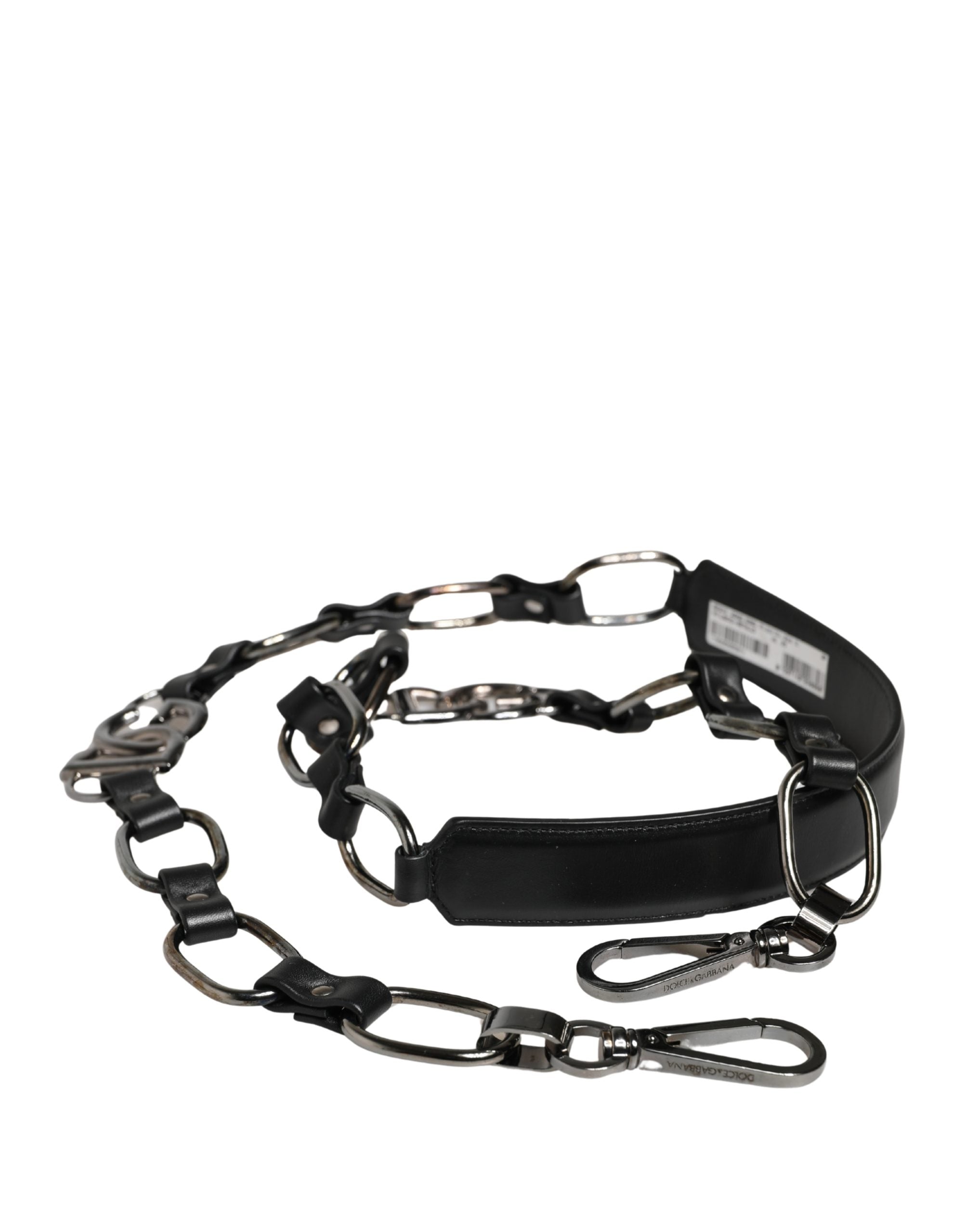 Dolce & Gabbana Schwarzer Leder-Schultergurt mit silberner Kette