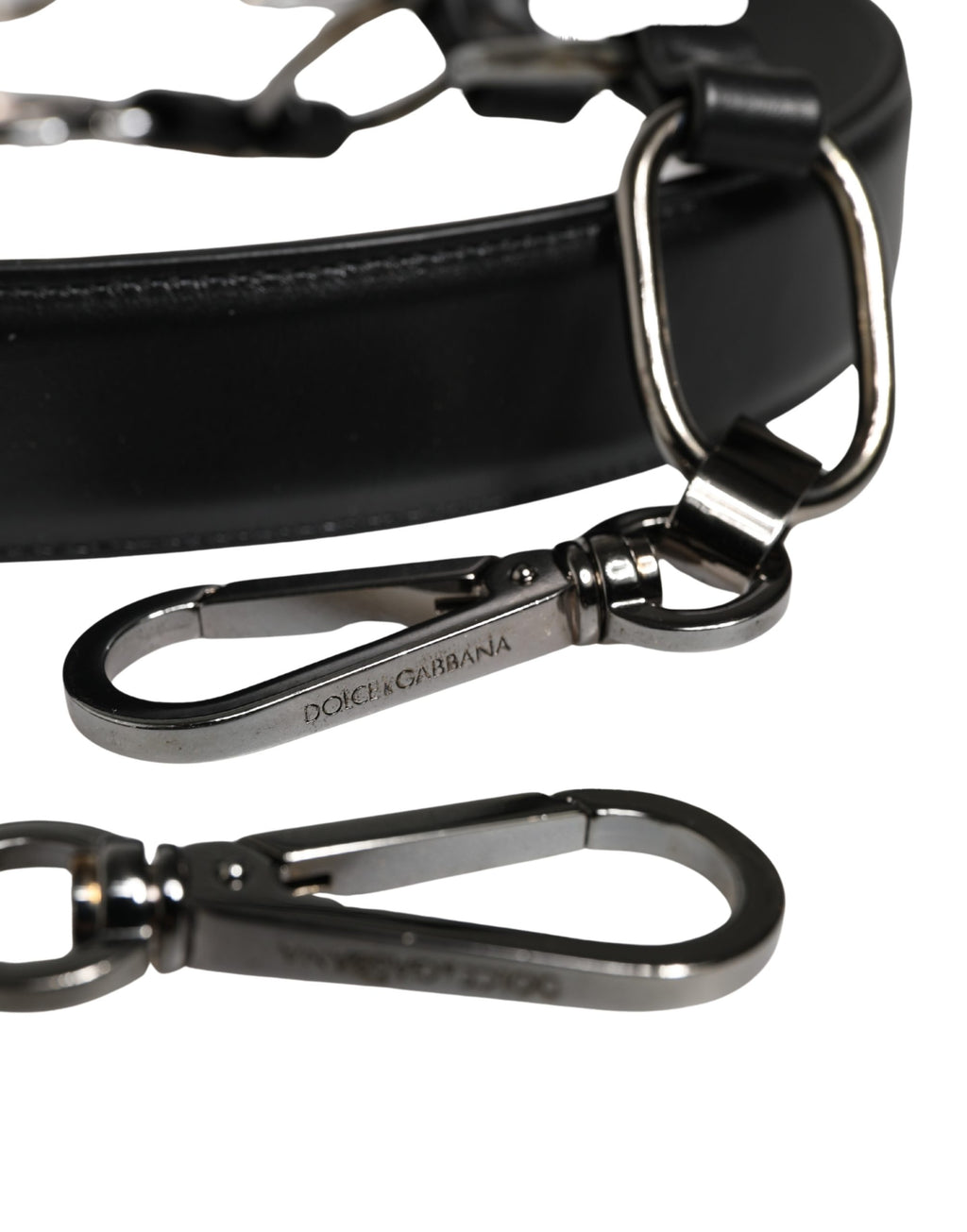 Dolce & Gabbana Schwarzer Leder-Schultergurt mit silberner Kette