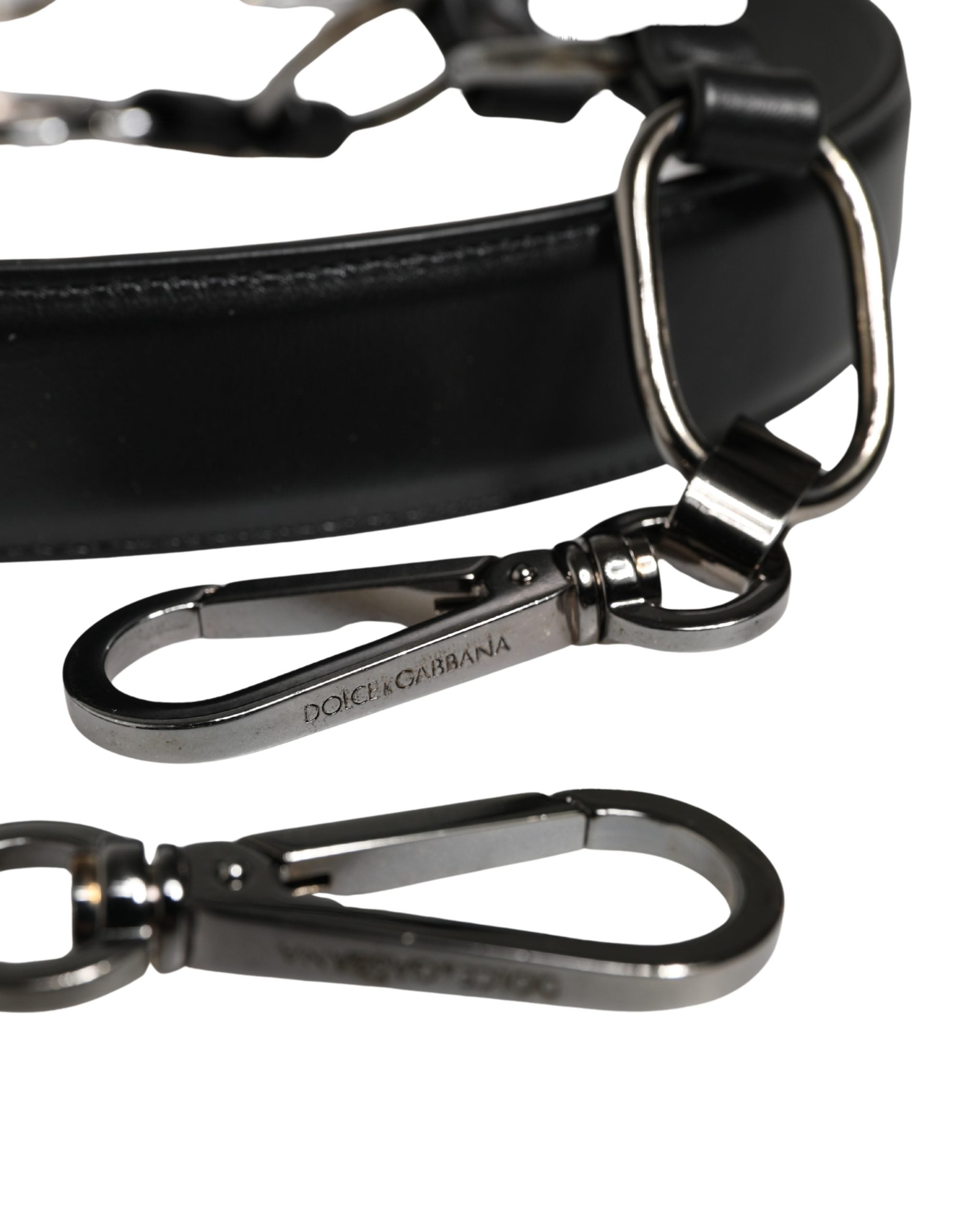 Dolce & Gabbana Schwarzer Leder-Schultergurt mit silberner Kette