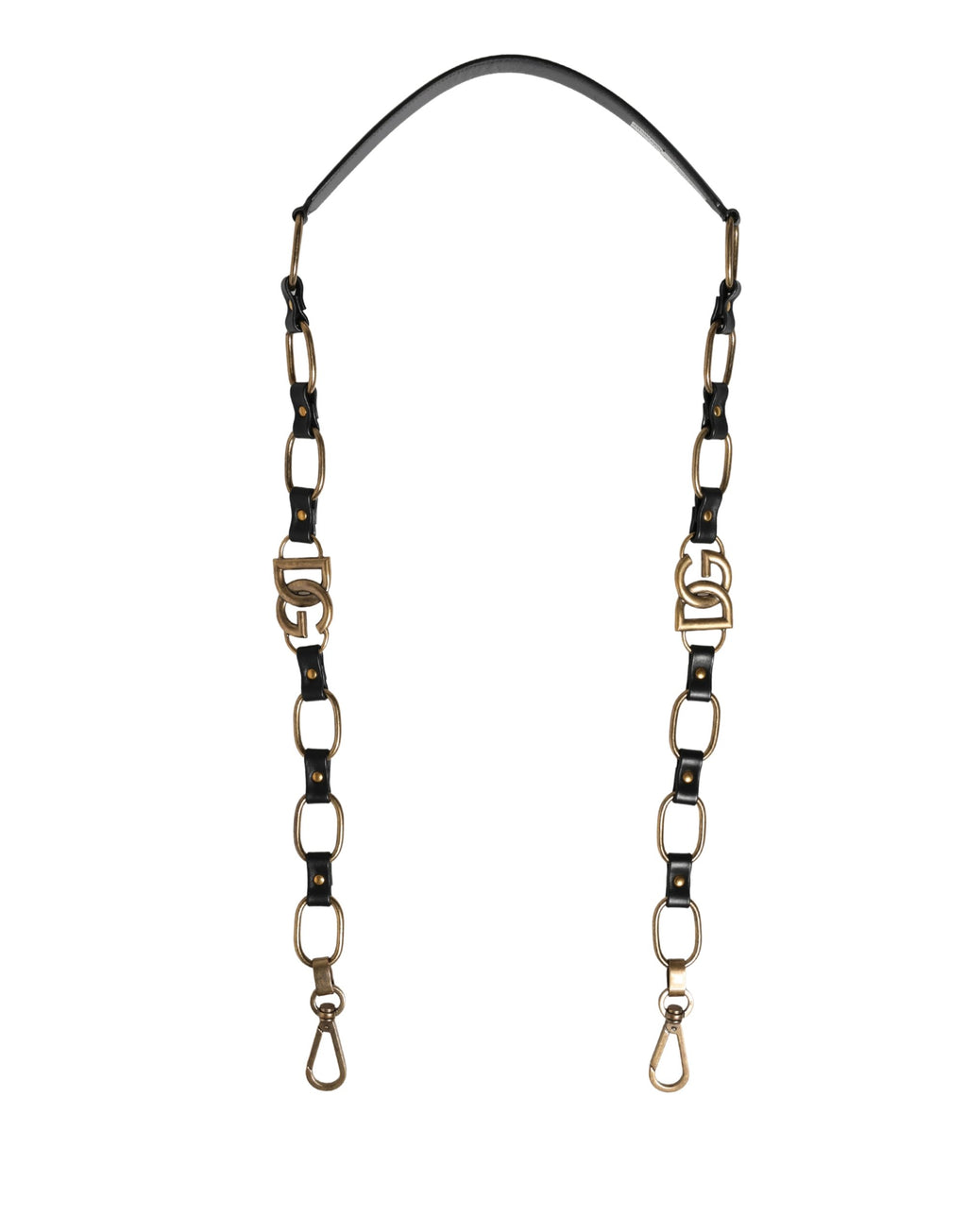 Dolce & Gabbana Schwarzes Leder Goldkette Tasche Accessoire Schulterriemen