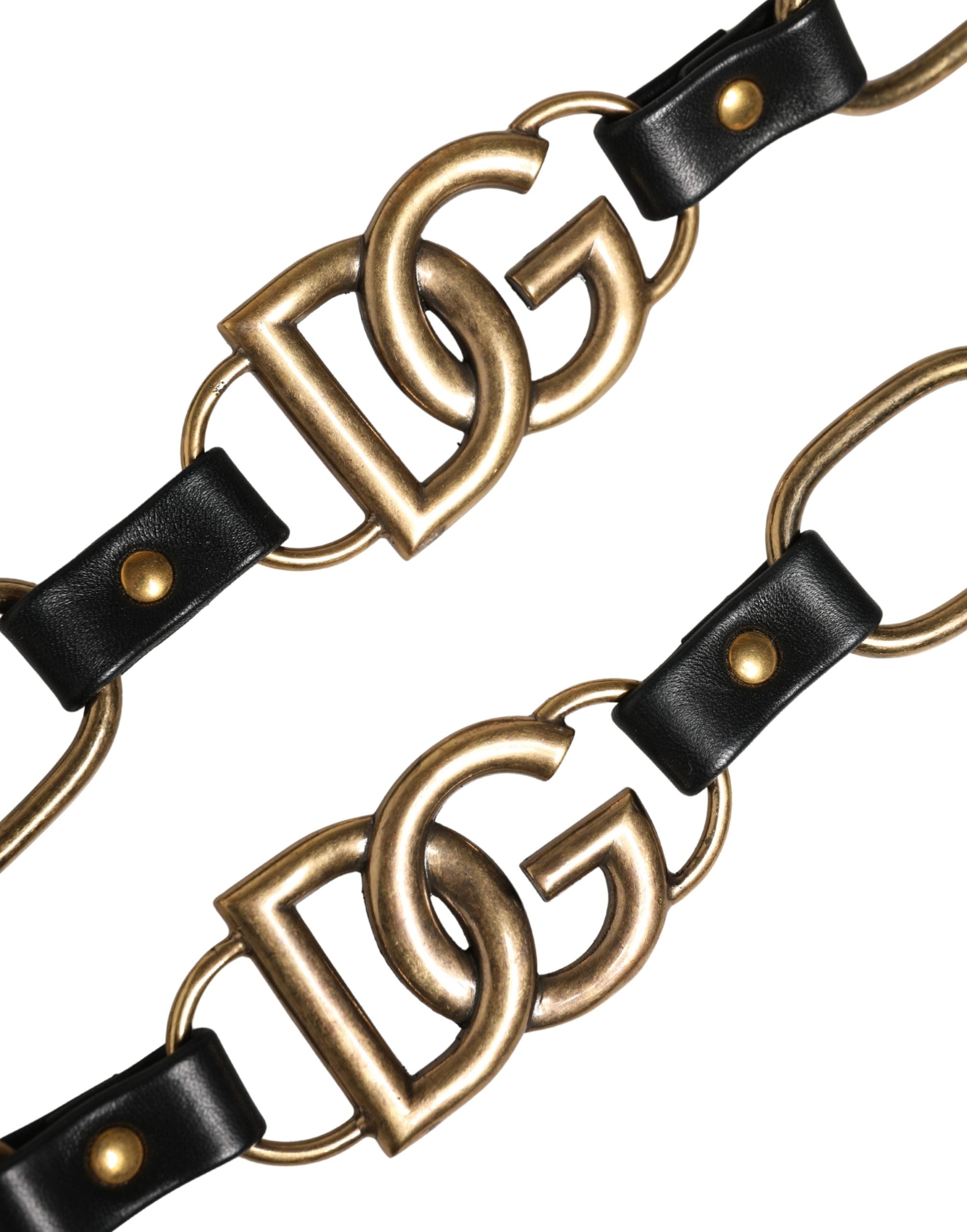 Dolce & Gabbana Schwarzes Leder Goldkette Tasche Accessoire Schulterriemen