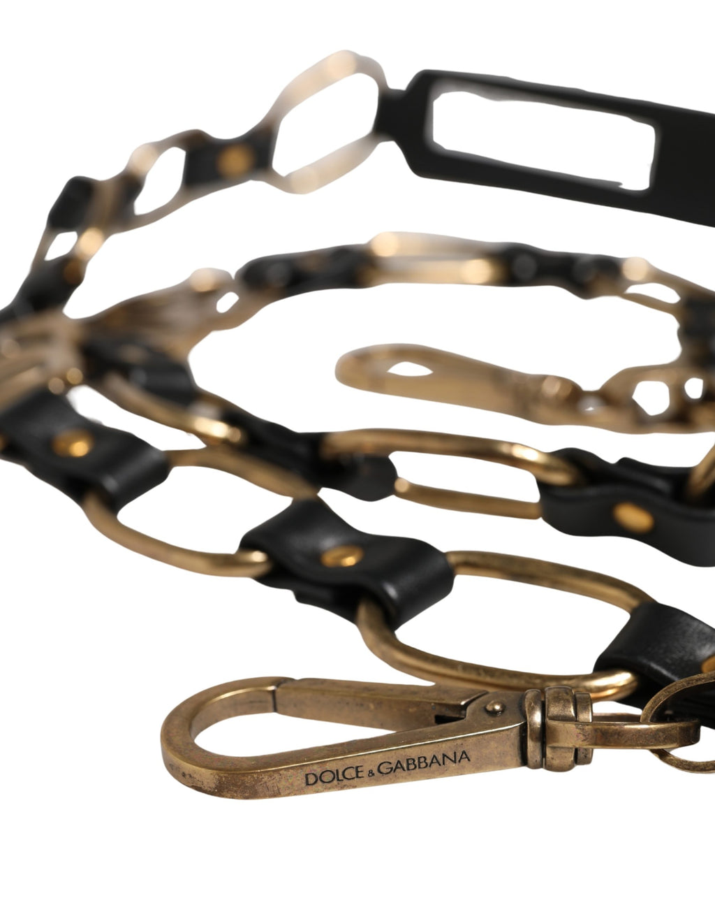 Dolce & Gabbana Schwarzes Leder Goldkette Tasche Accessoire Schulterriemen